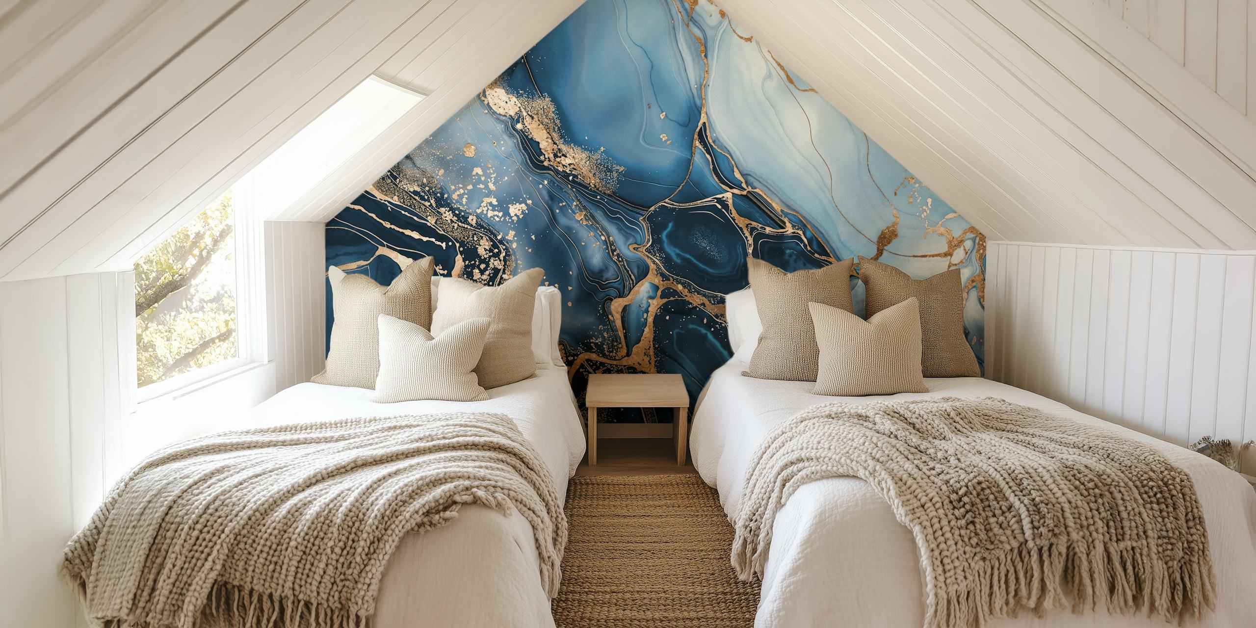 Luxurious blue and gold marble-patterned wall mural evoking elegance and high-end style