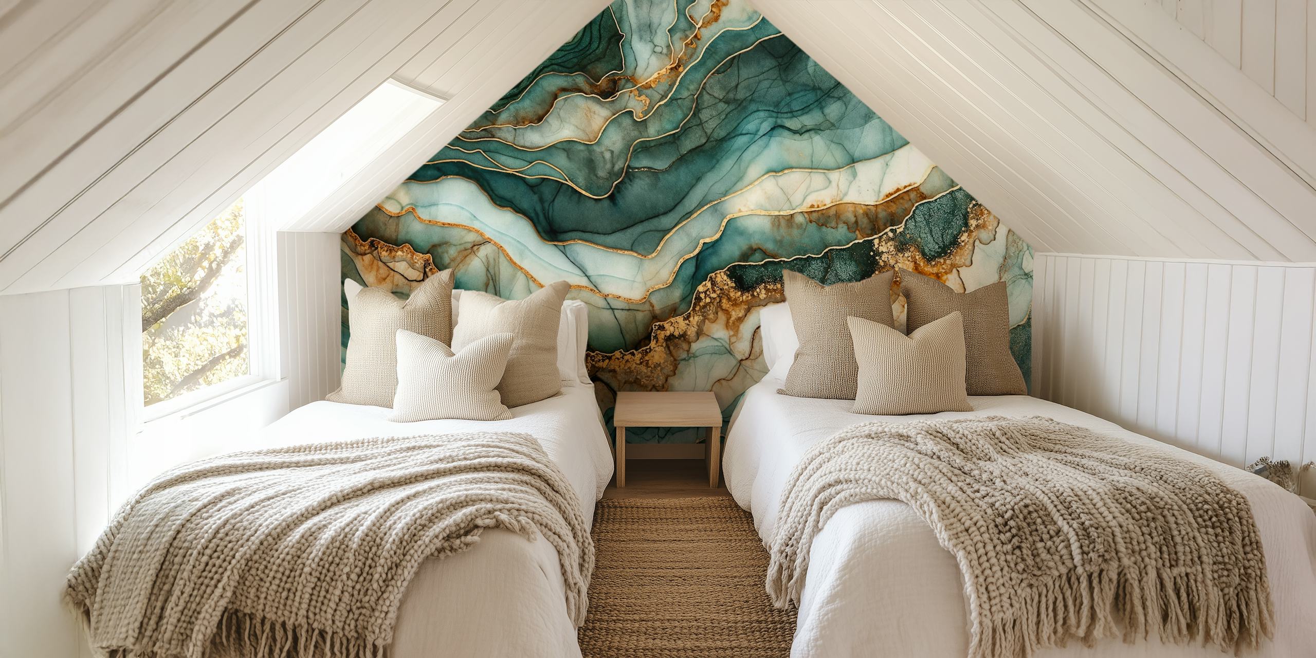 Teal and gold marble wallpaper design