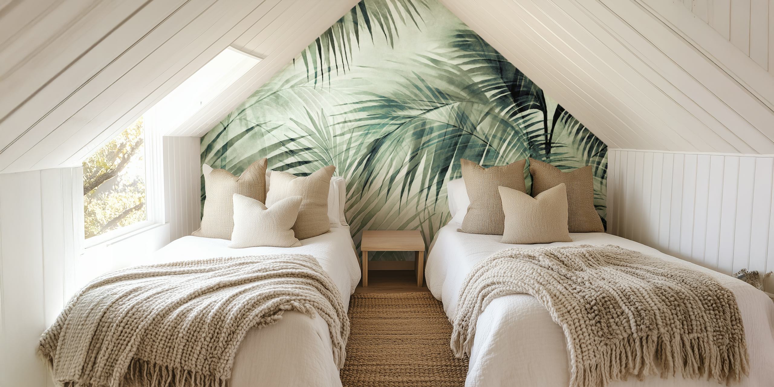 Tropical Palm Jungle Green wallpaper in a room