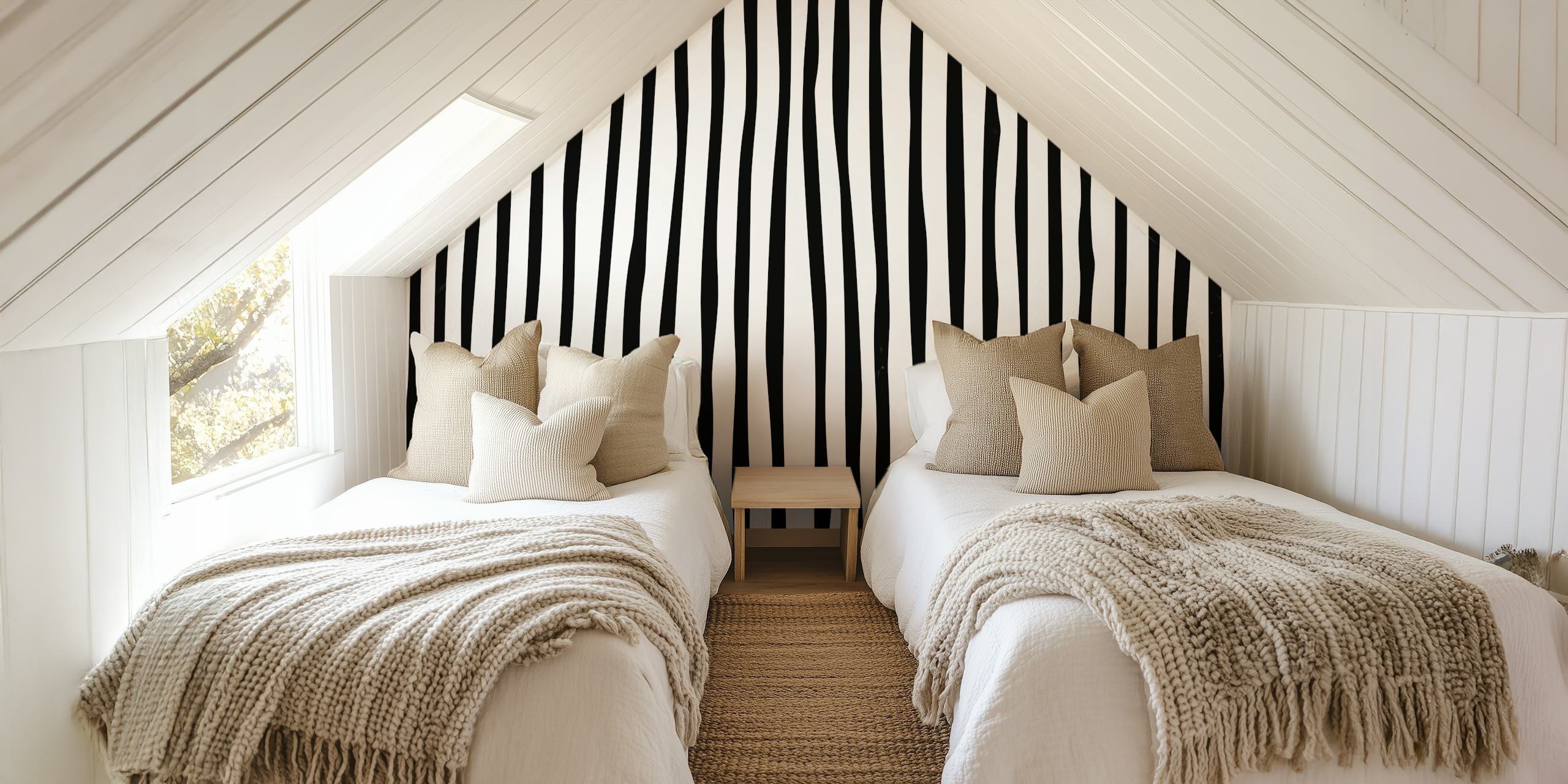 Crno-bijela prugasta tapeta u sobi