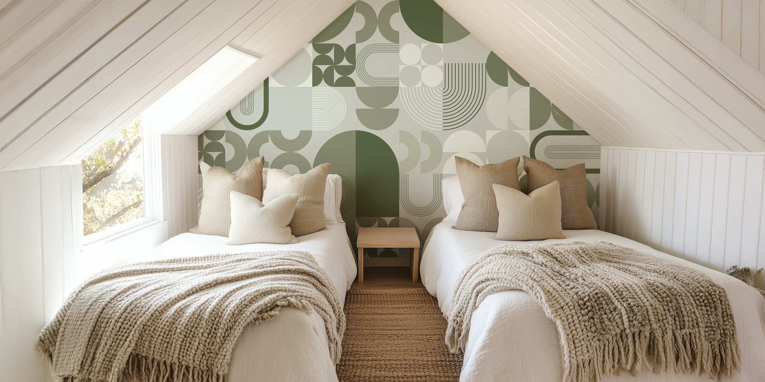 Tapeta Sage Green Symmetry v moderní místnosti