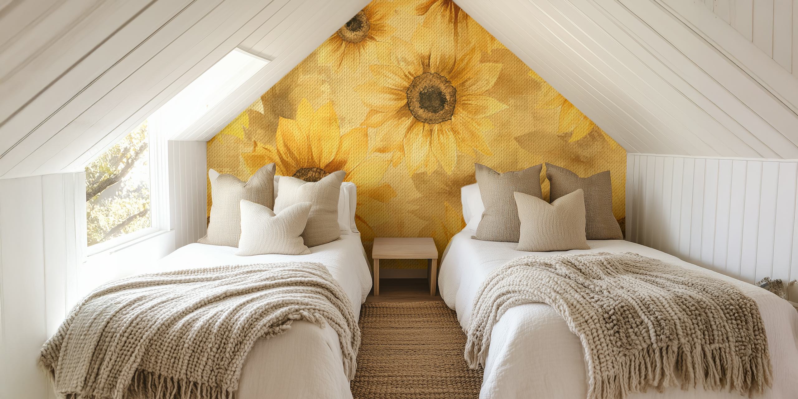 yellow sunflower floral wallpaper with watercolor style