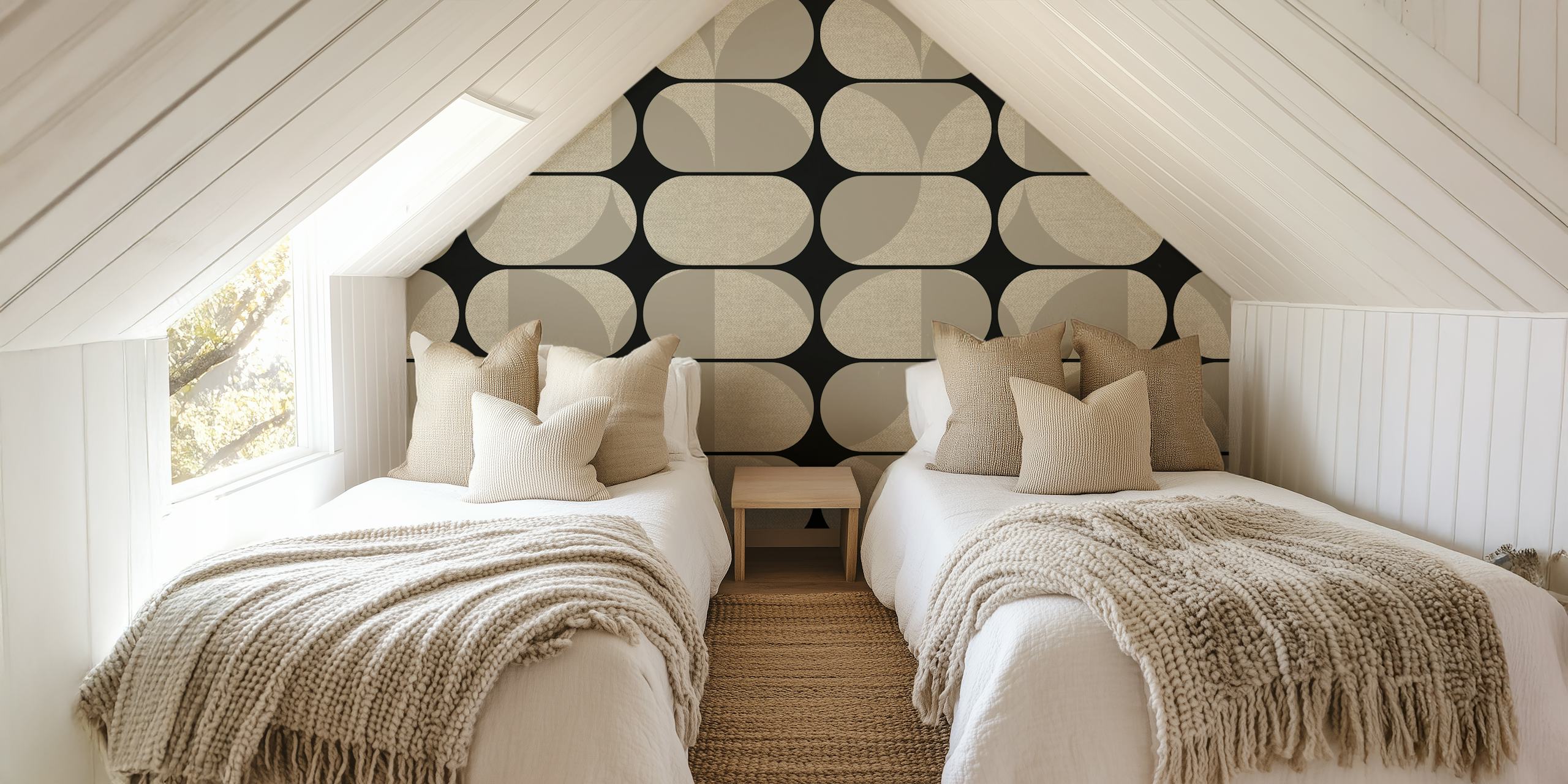 Tan Mid-Century Modern Pebble Geo tapet i rummet