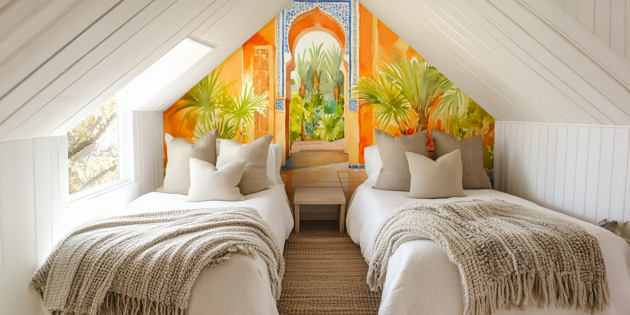 Mediterranean Patio Watercolor wallpaper in a room