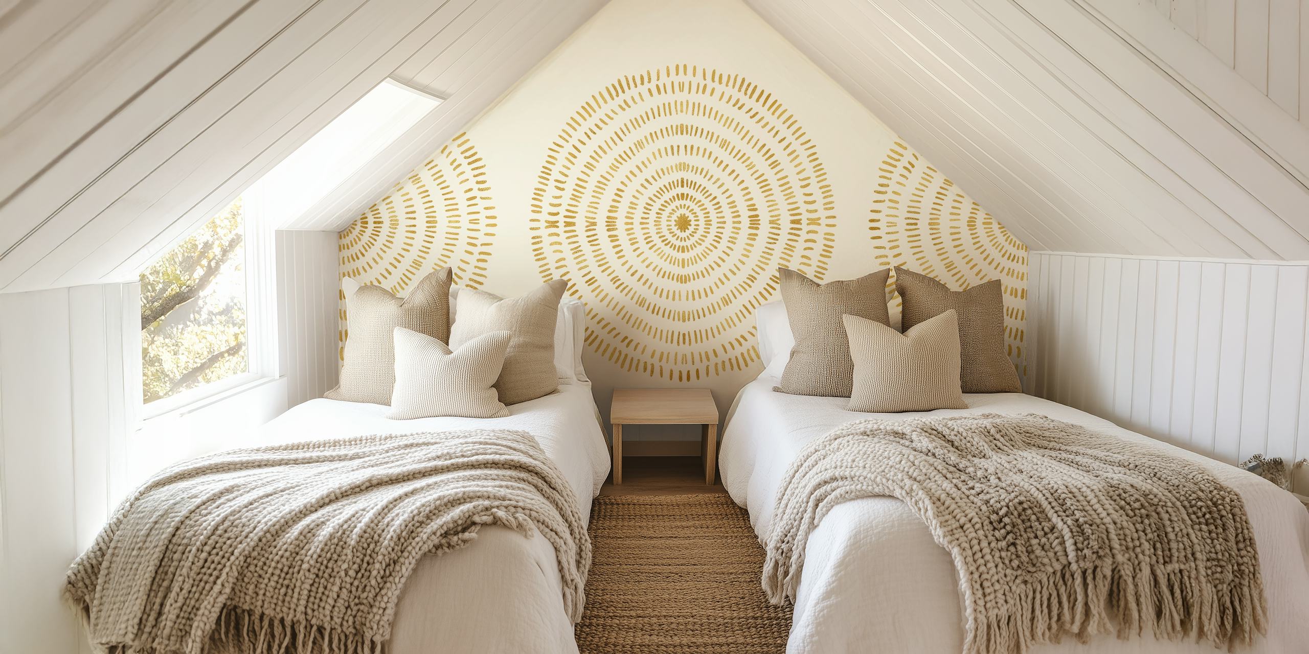 Golden Tribal Circle Ornament Tapete in einem Raum
