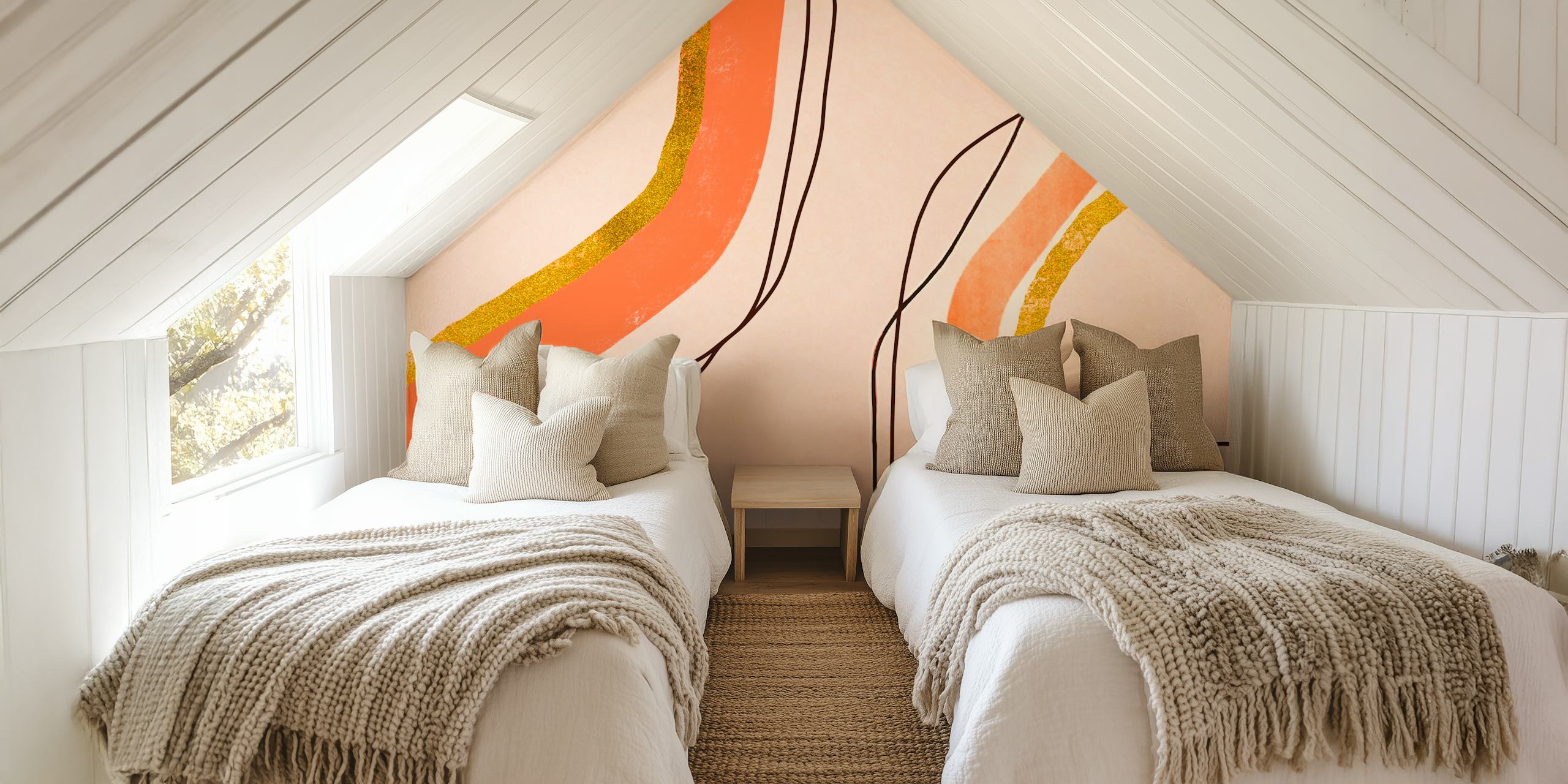 Abstract lines in orange and peach colors on light background wallpaper