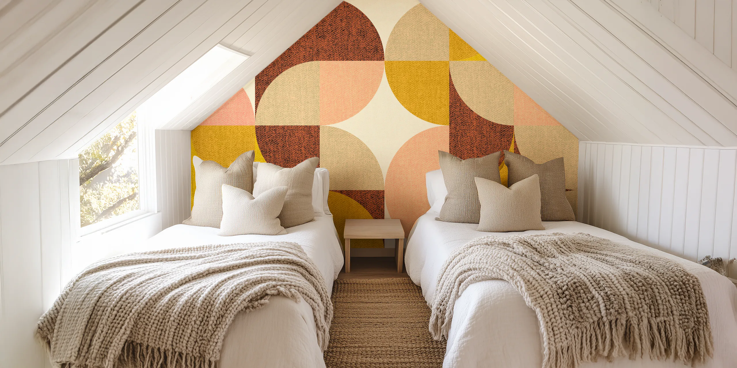 Retro Geometric Wallpaper Sage Pink Rust Gold