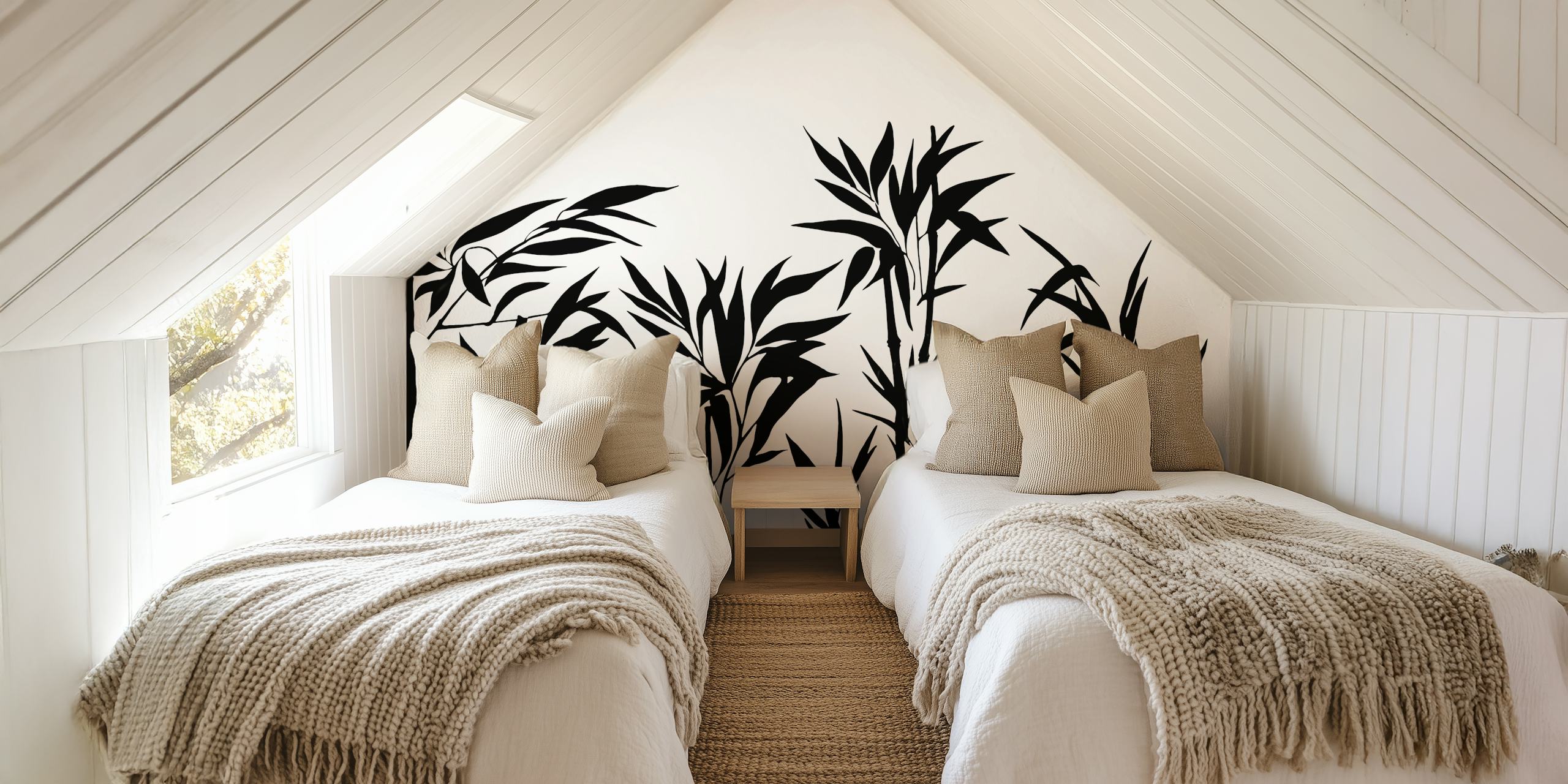 Black bamboo silhouettes against a white background wallpaper