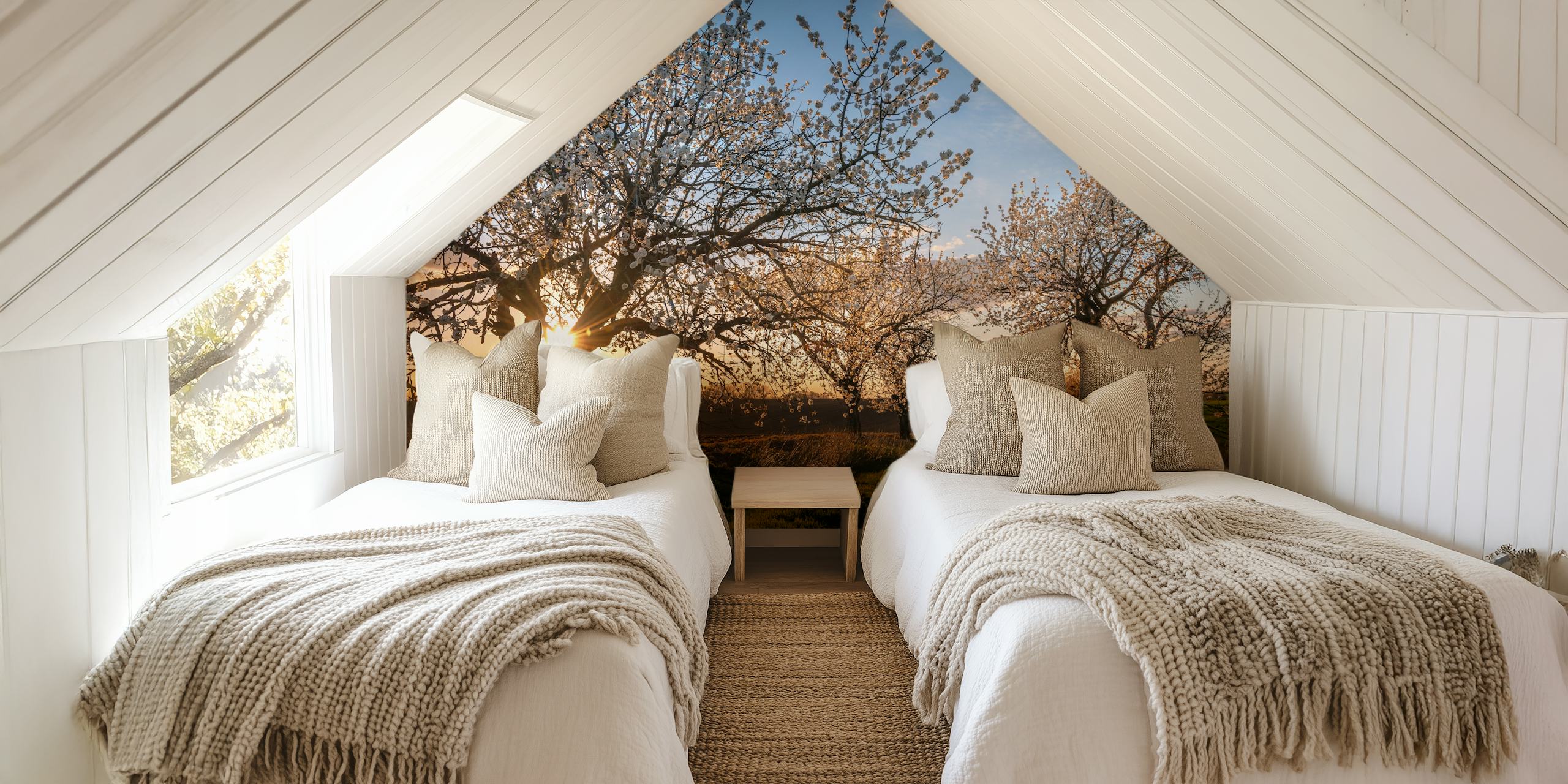 Cherry blossom wallpaper enhancing a room