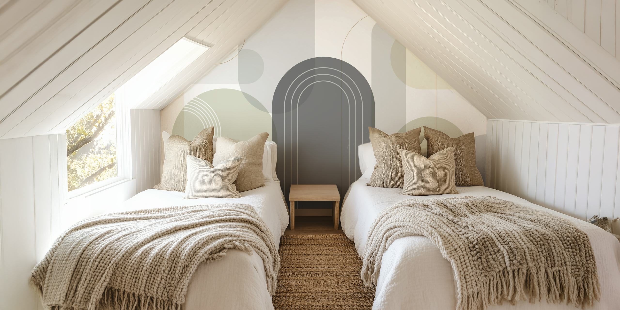 Abstract arches in warm neutral tones with lines wallpaper