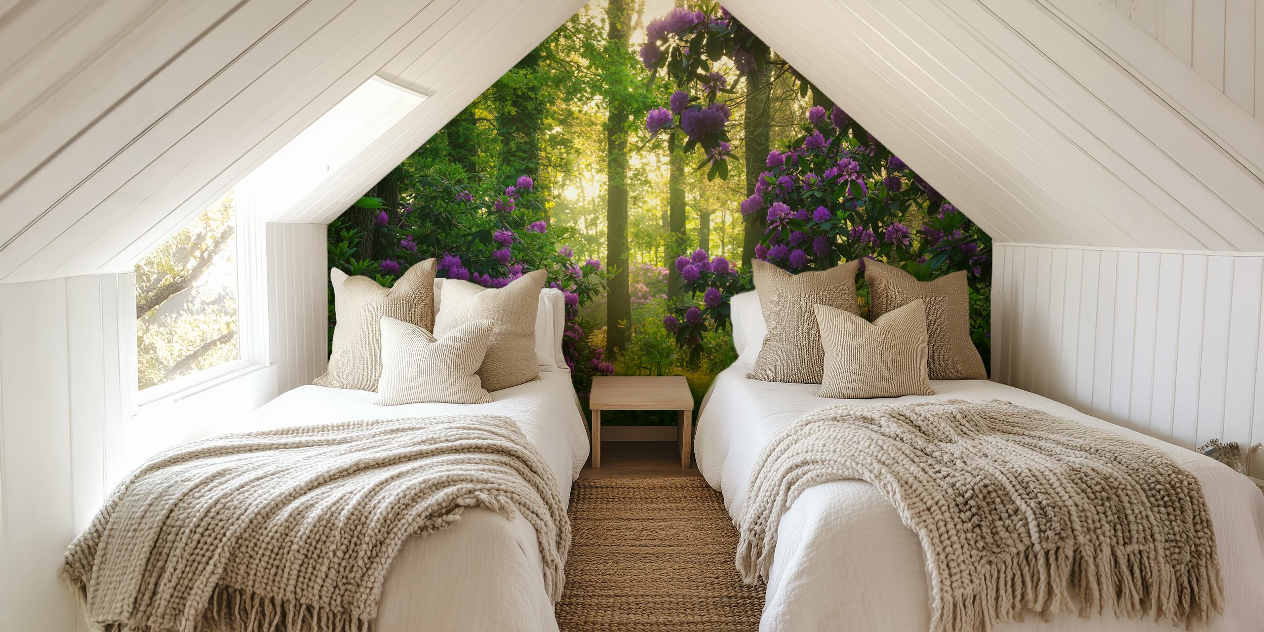 Floral wallpaper design in a lush setting