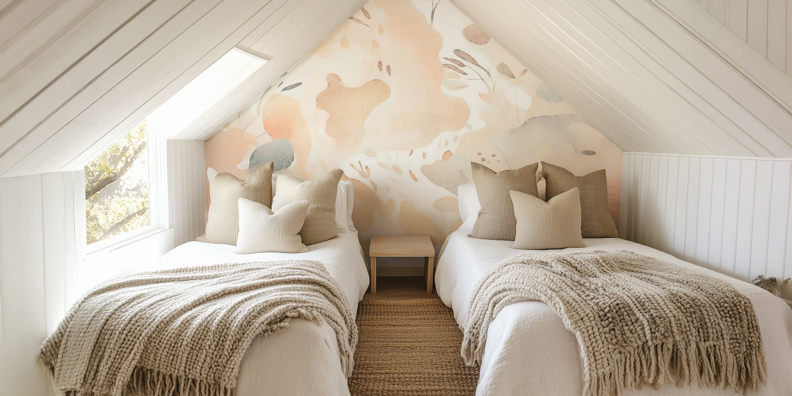Papier peint mural Soft Peach Wildflower Meadow avec un motif floral subtil