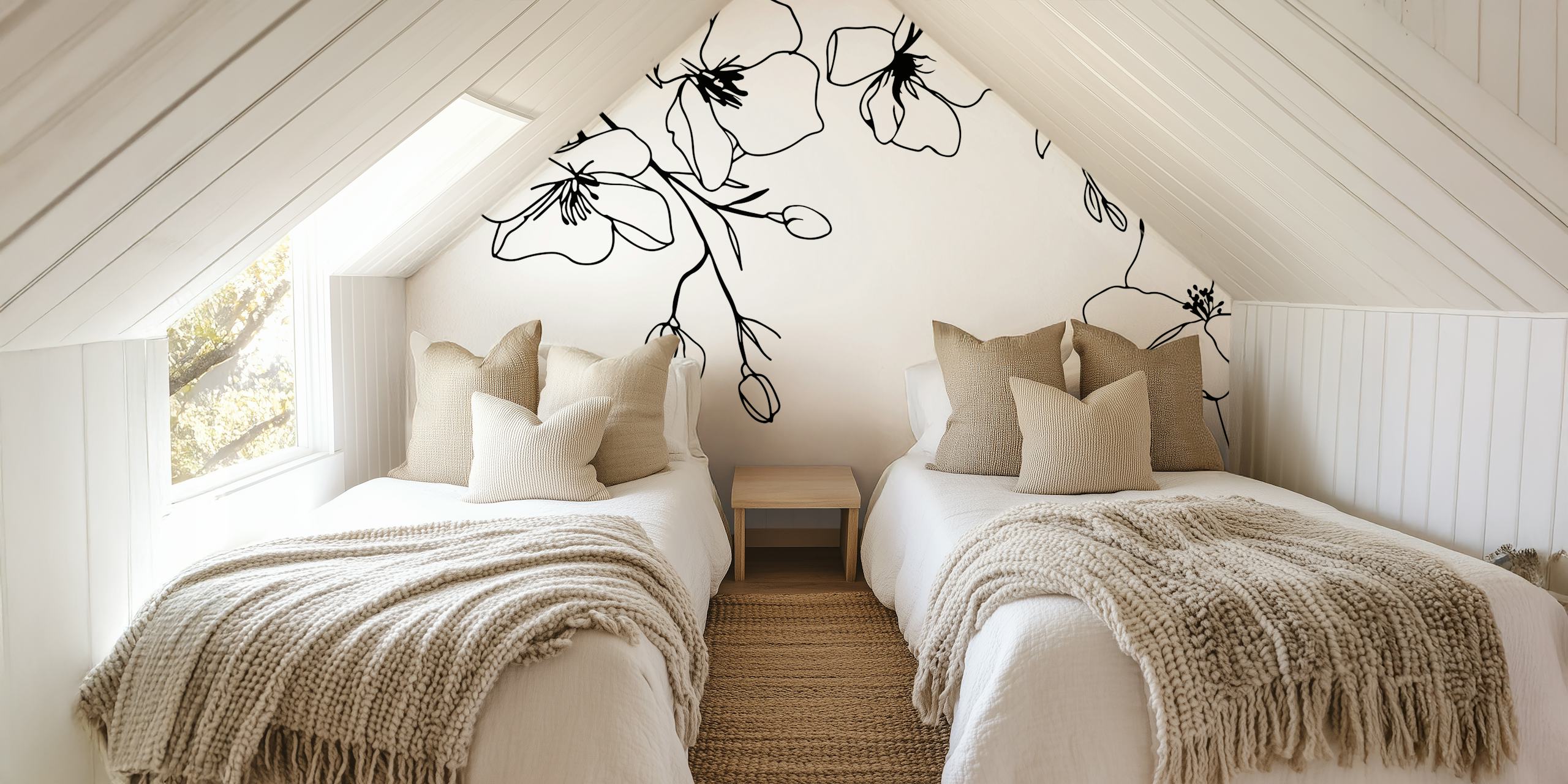 Papel tapiz Minimalist flower drawing en una habitación