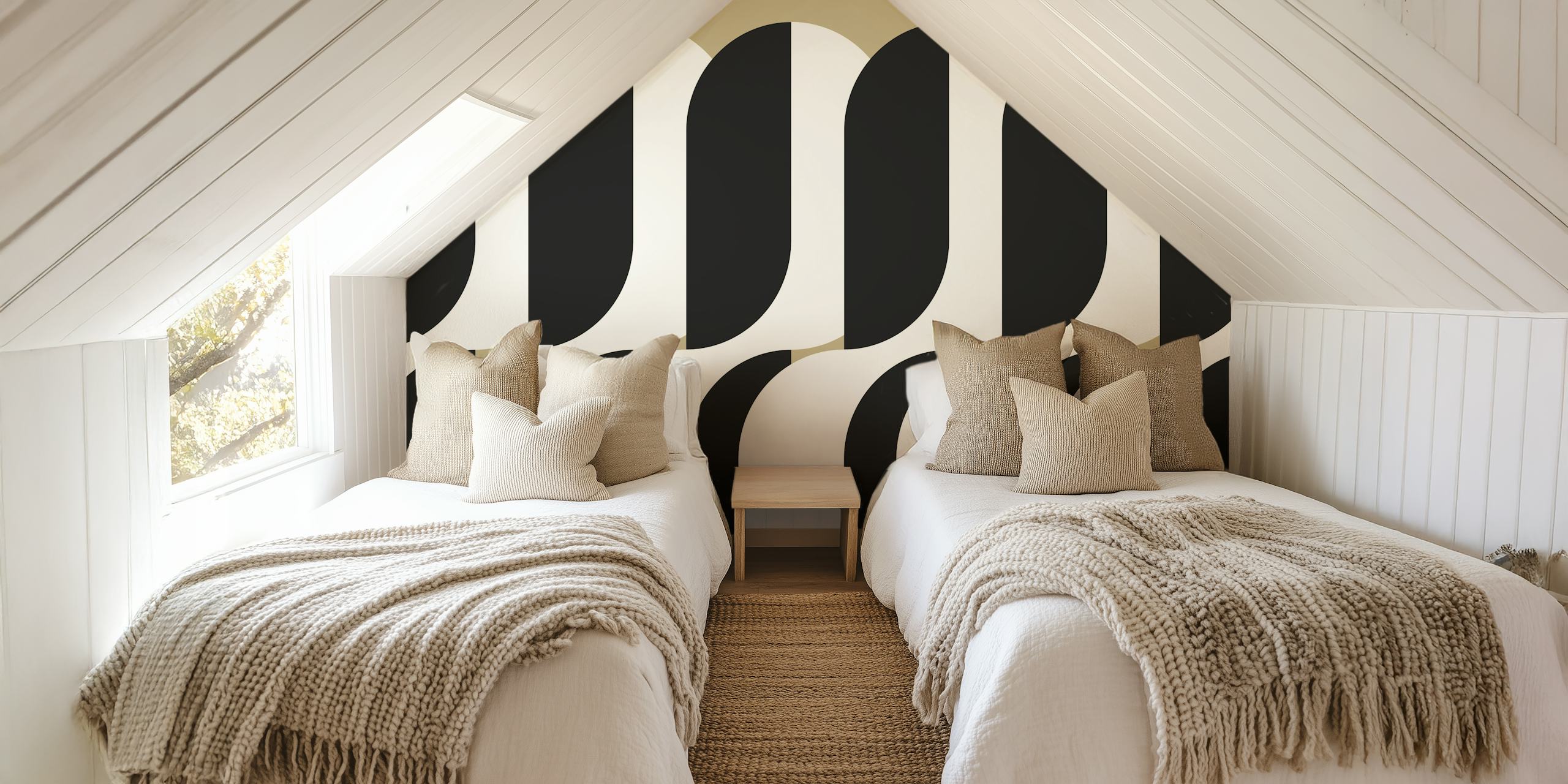 Bold Monochrome Waves-tapetti modernissa tiloissa