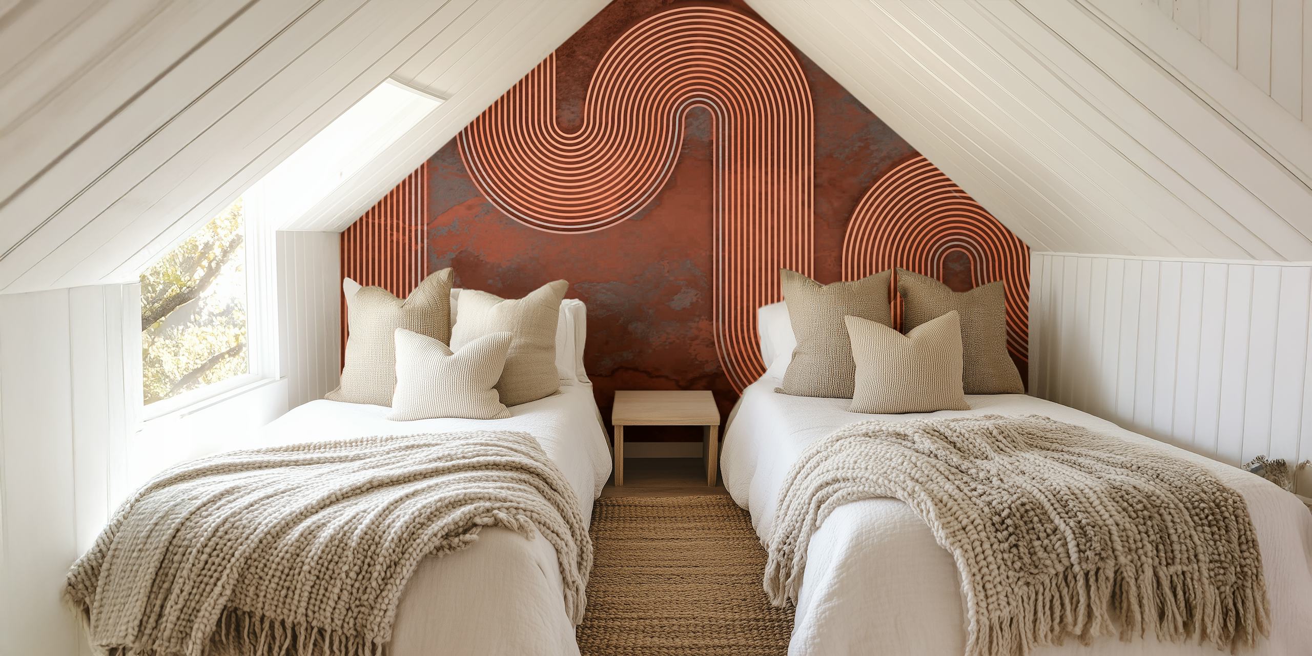 Design della carta da parati Rustic Copper Curves in una stanza