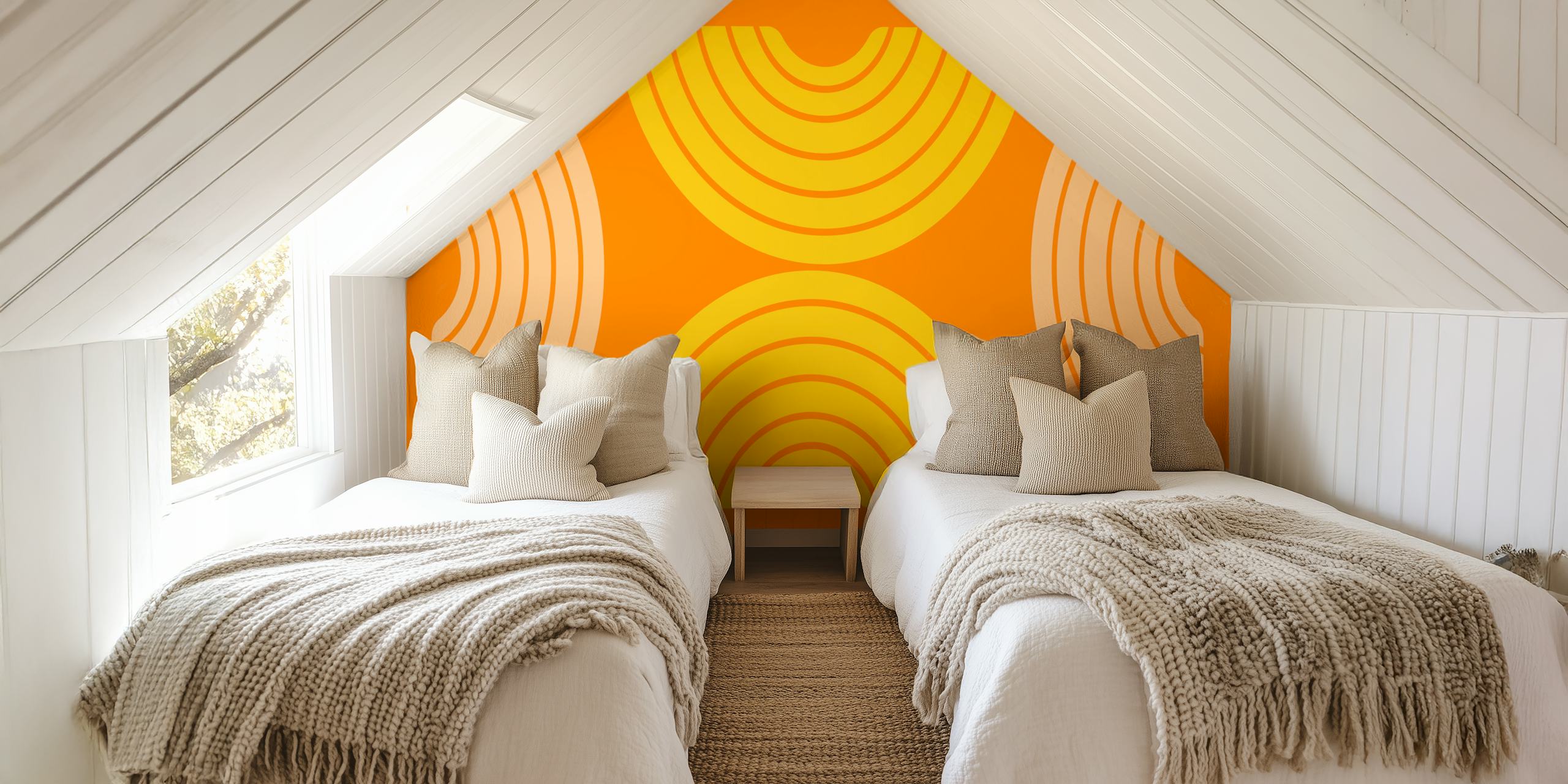 Diseño de papel pintado Sunrise Arcs Decor en una habitación