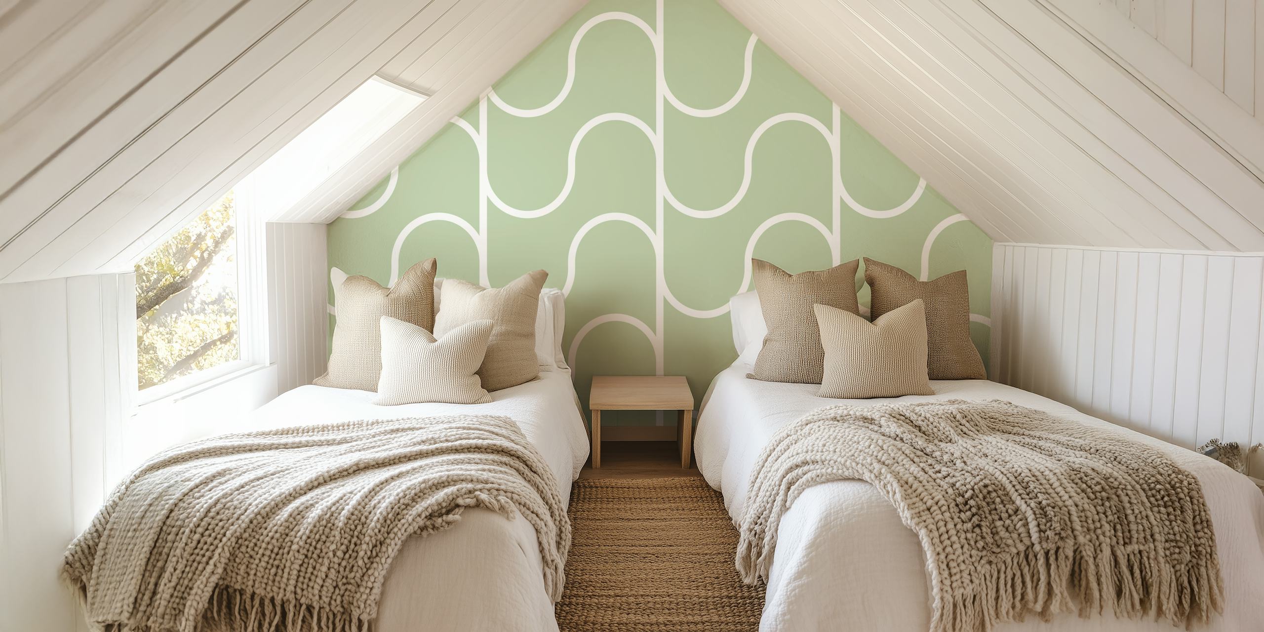 Sage green and white wave pattern wallpaper