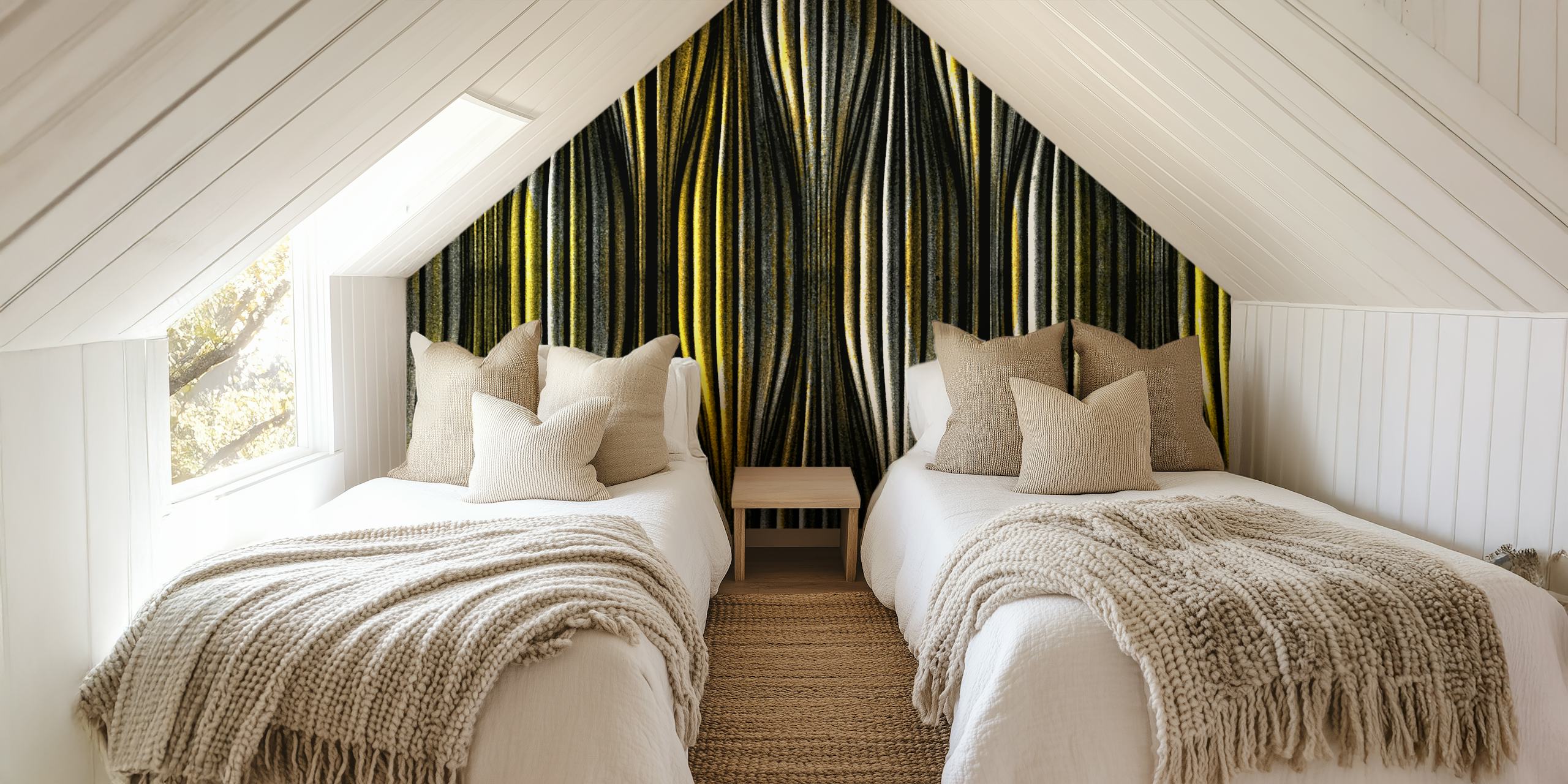Japanese wave pattern in gold and black tones wallpaper