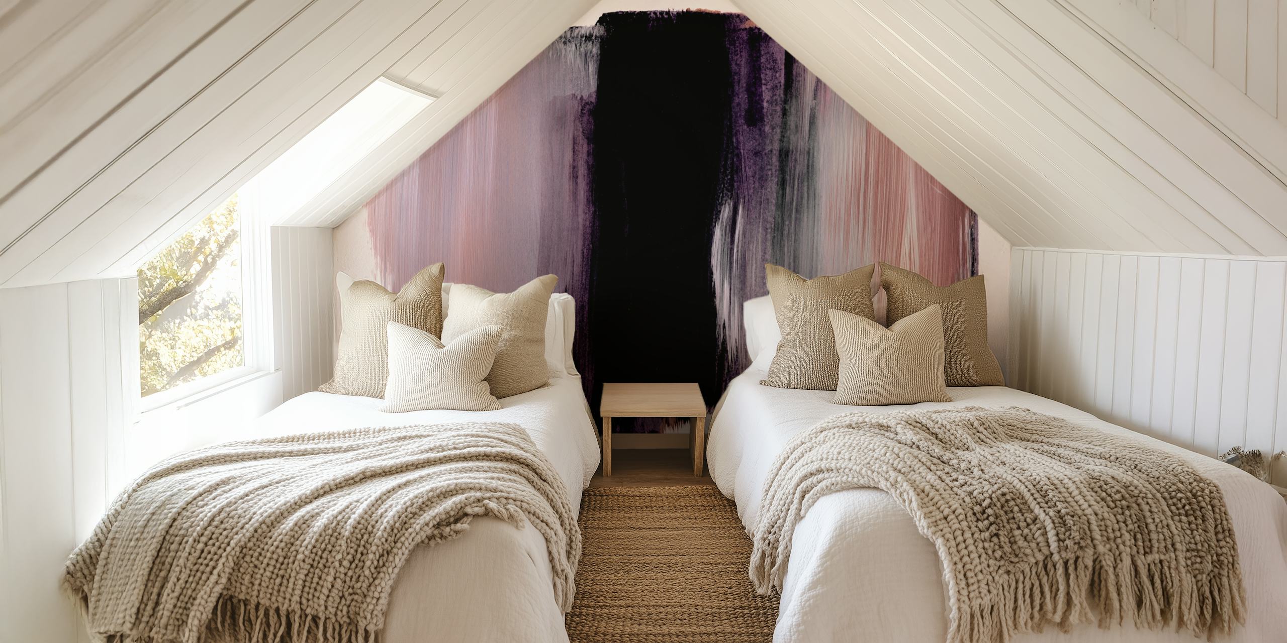 Blush Brush Strokes wallpaper displayed in a room