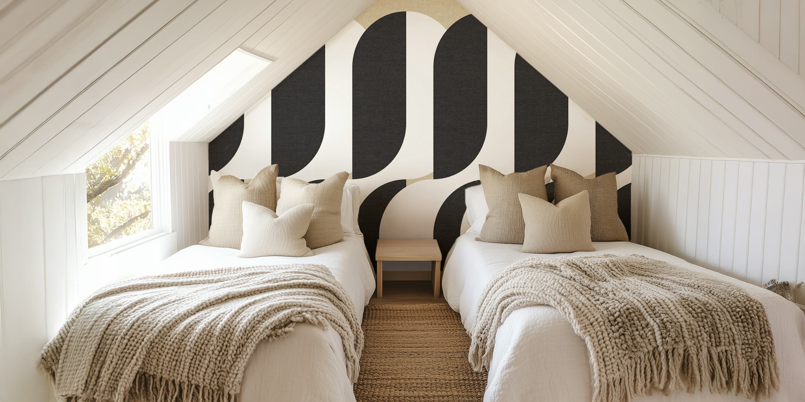 Black and white retro waves pattern wallpaper