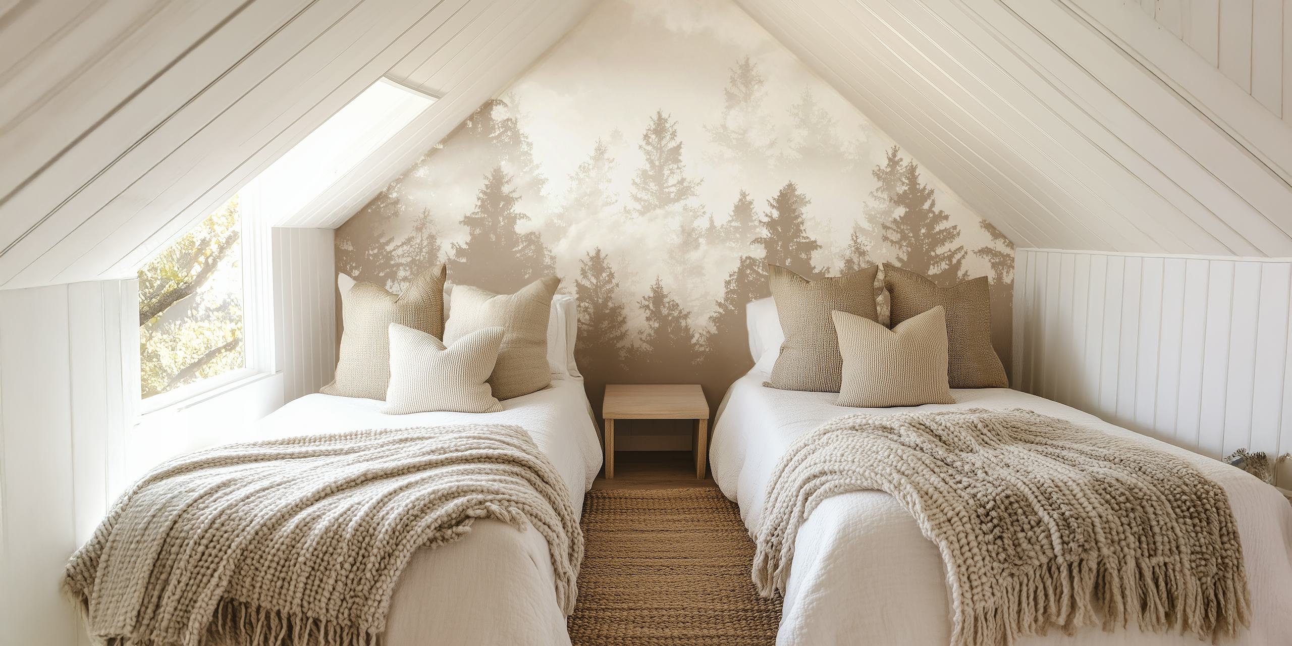 Silhouetted trees in beige tones wall mural