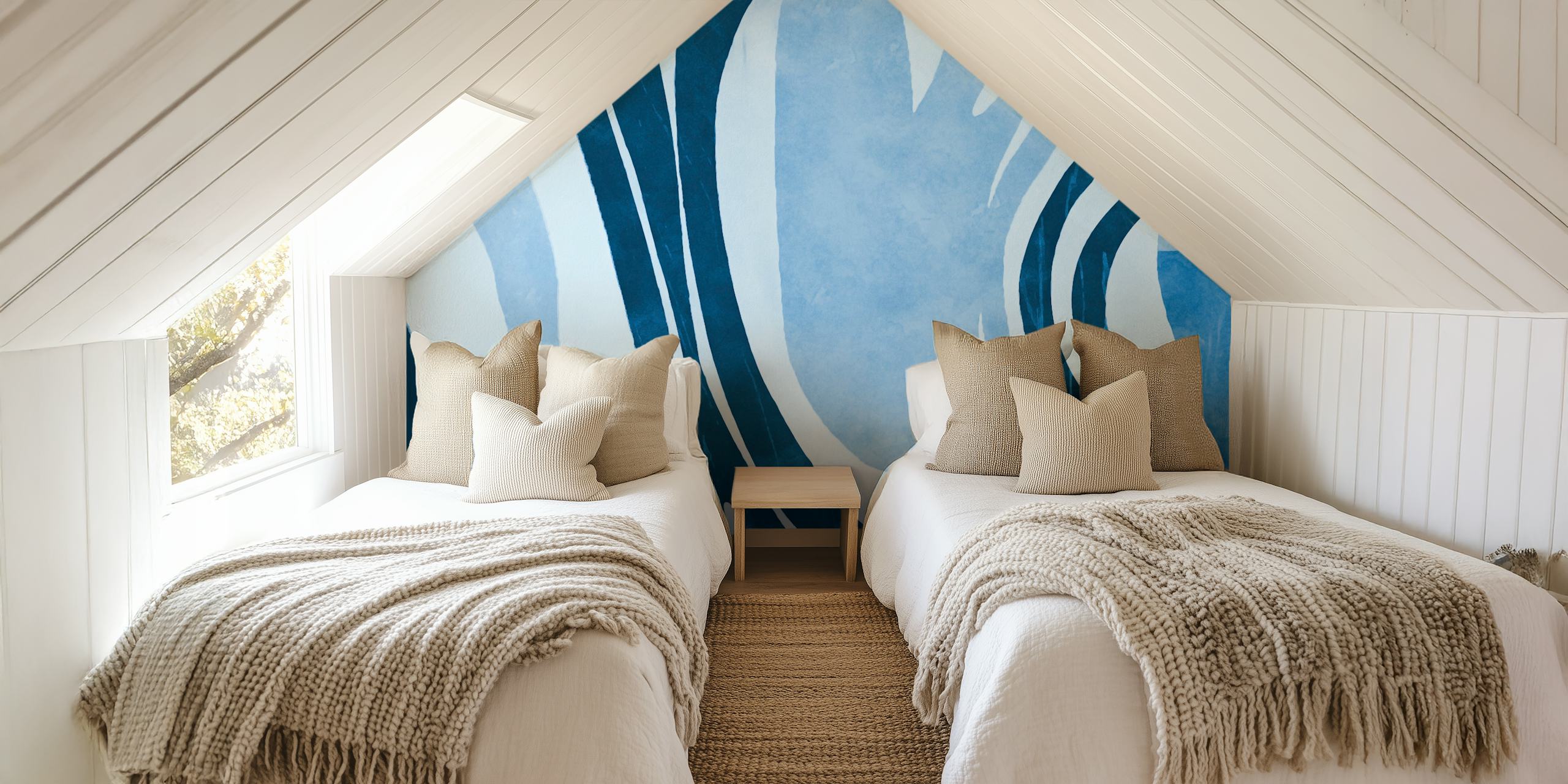 Abstract shapes in varying shades of blue wallpaper