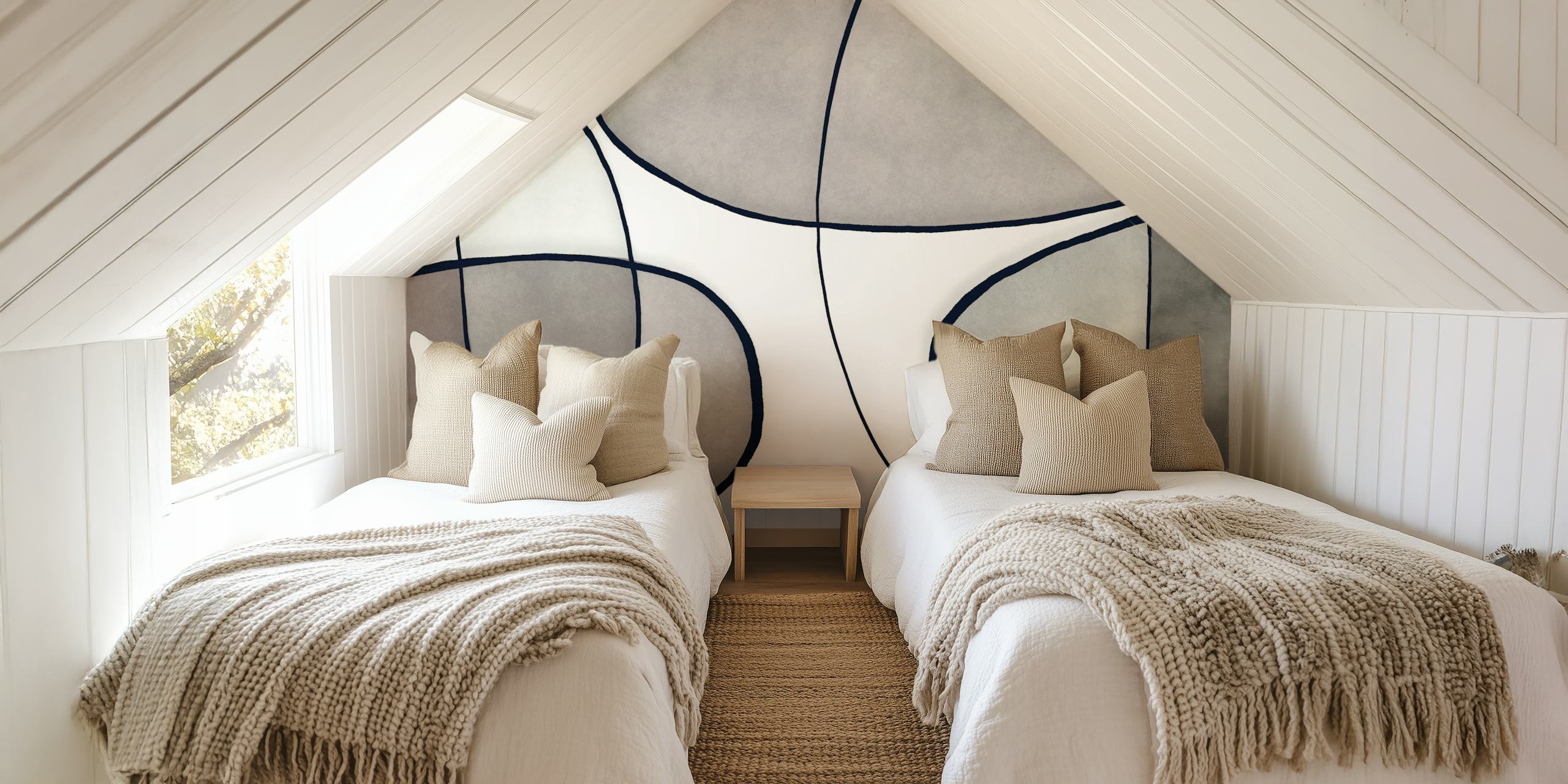 Papel pintar Elegant Gray Contour Lines en una habitación