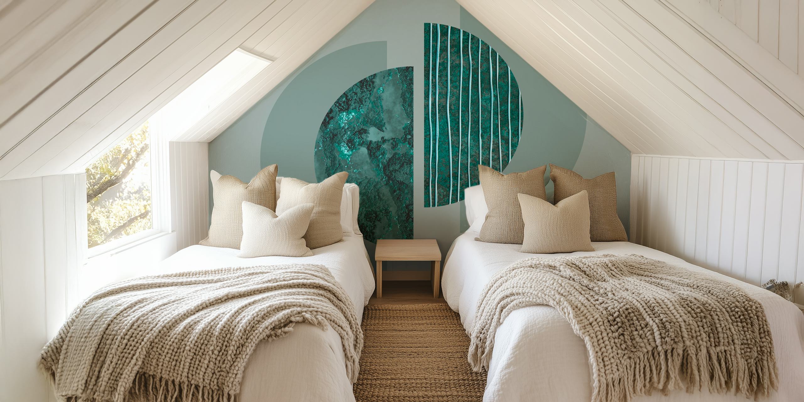 Εμφάνιση ταπετσαρίας Mid Century Modern Geometric Teal