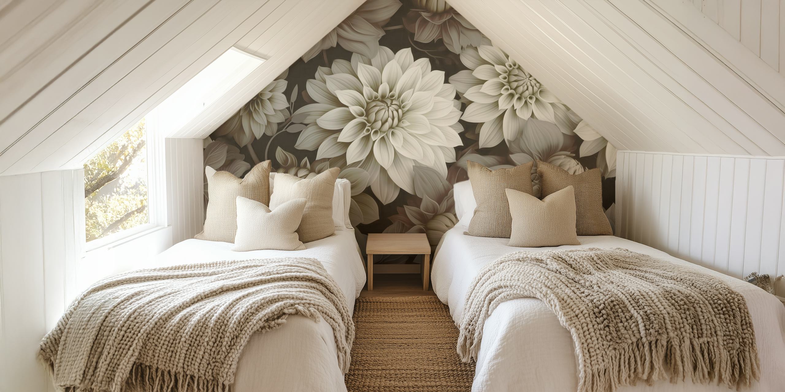 Ivory dahlia flowers with subtle textures in varying shades wallpaper
