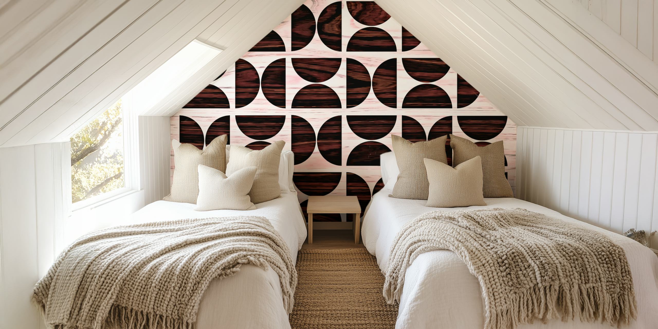 Papier peint Wooden Mid-Century Abstract dans une pièce