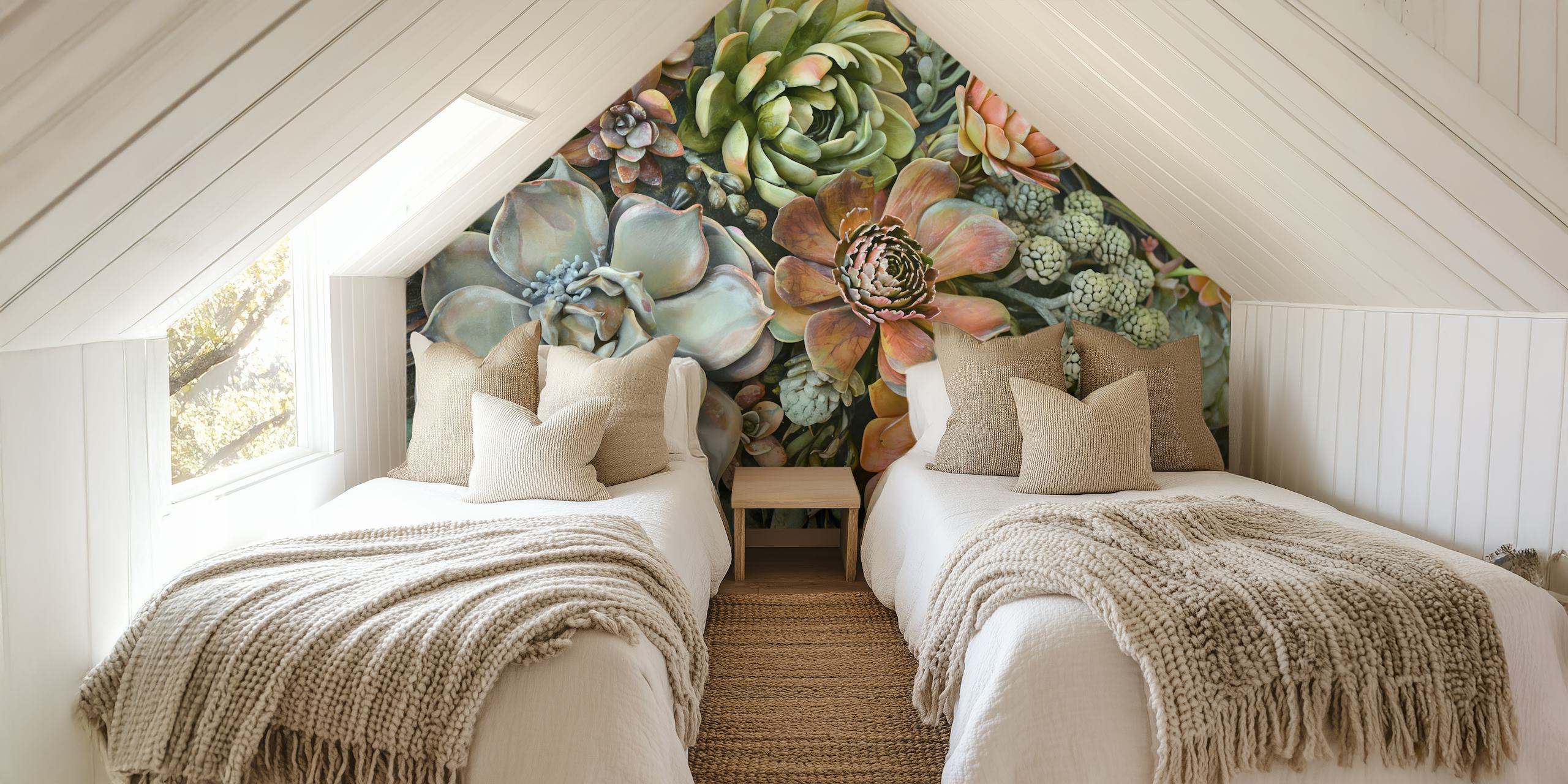 Botanical succulents vertical garden wallpaper