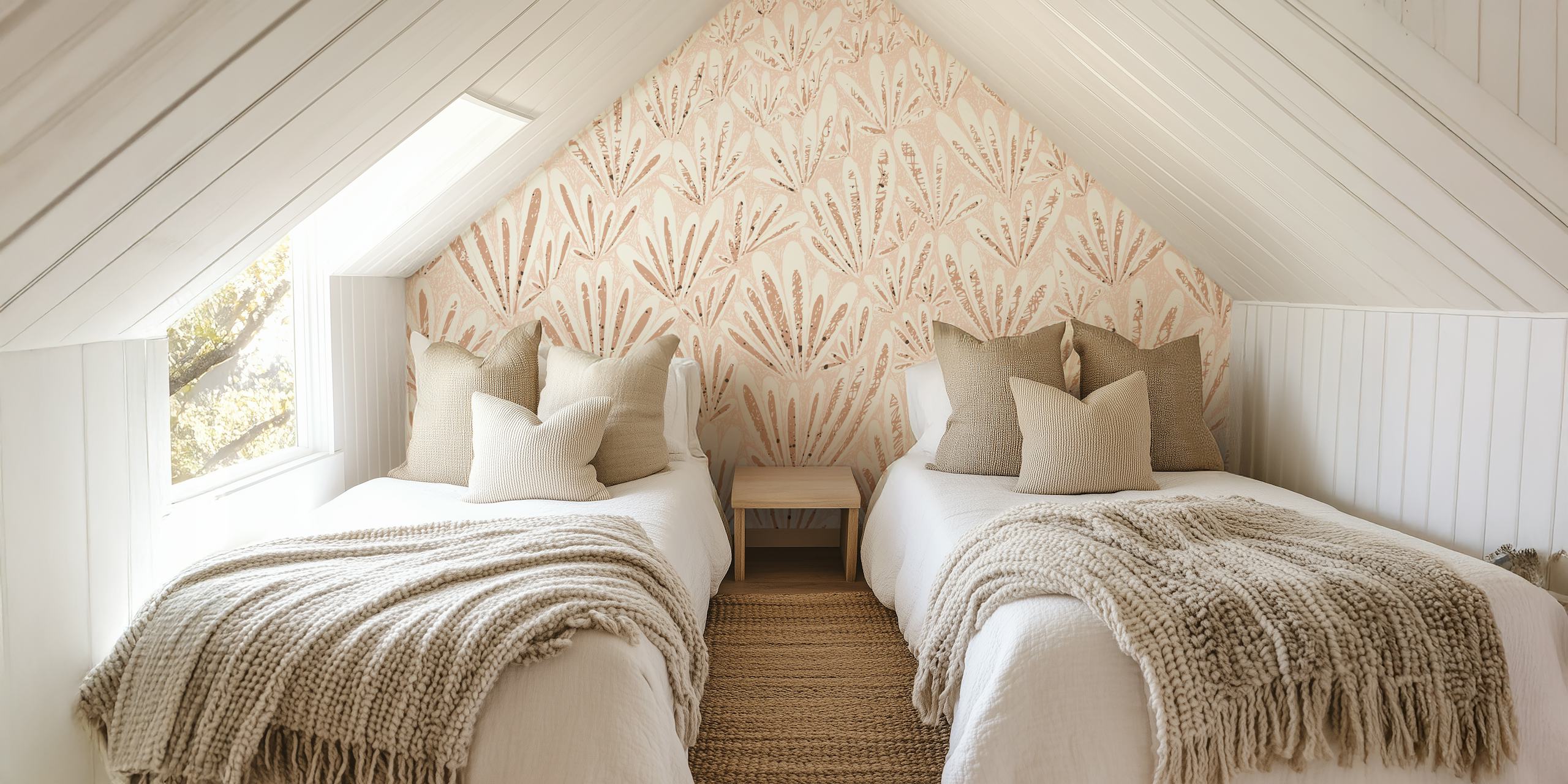 Calming essentials meadow chalky rose wallpaper in a room