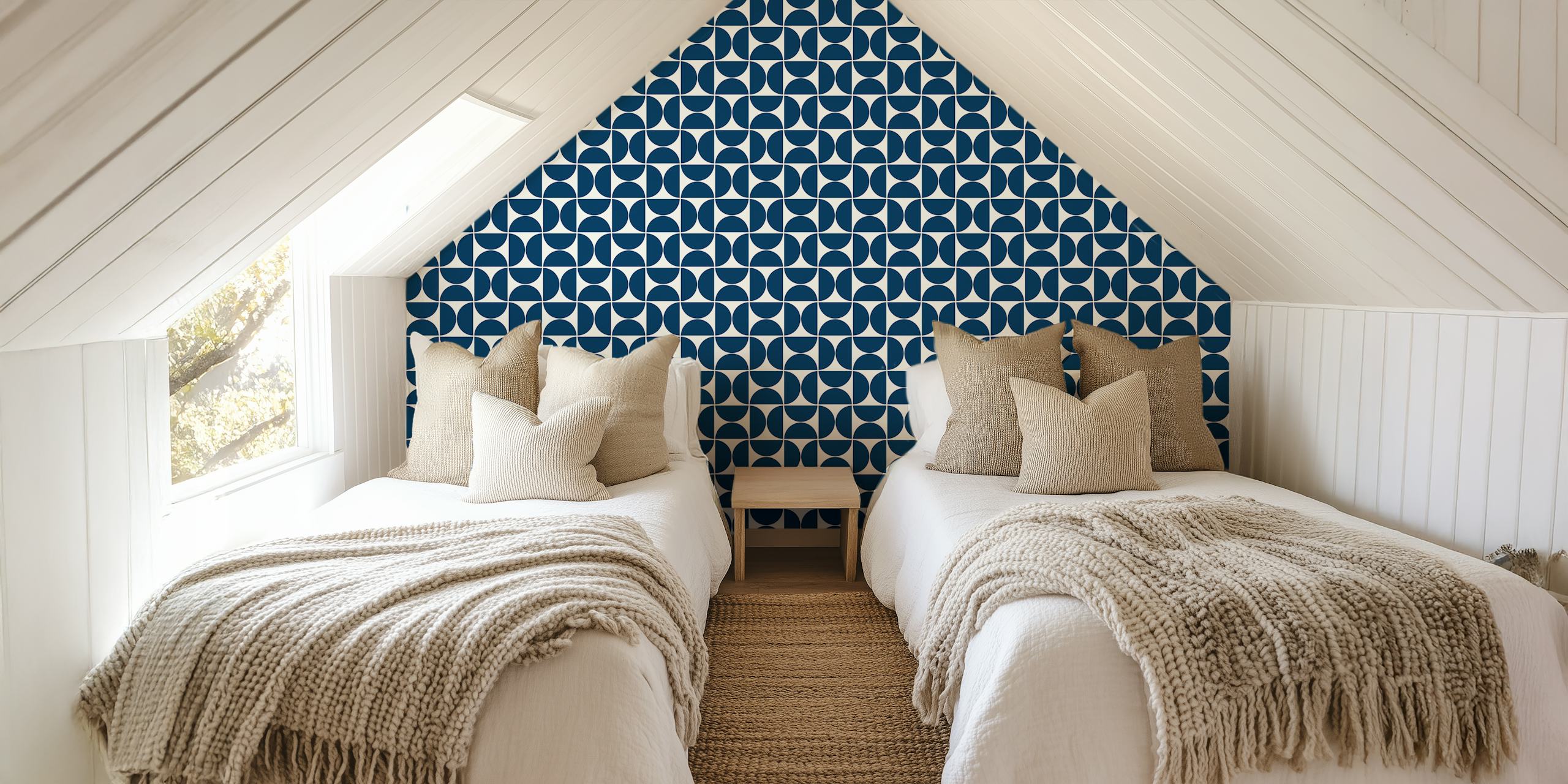Navy geometric pattern design on cream background wallpaper