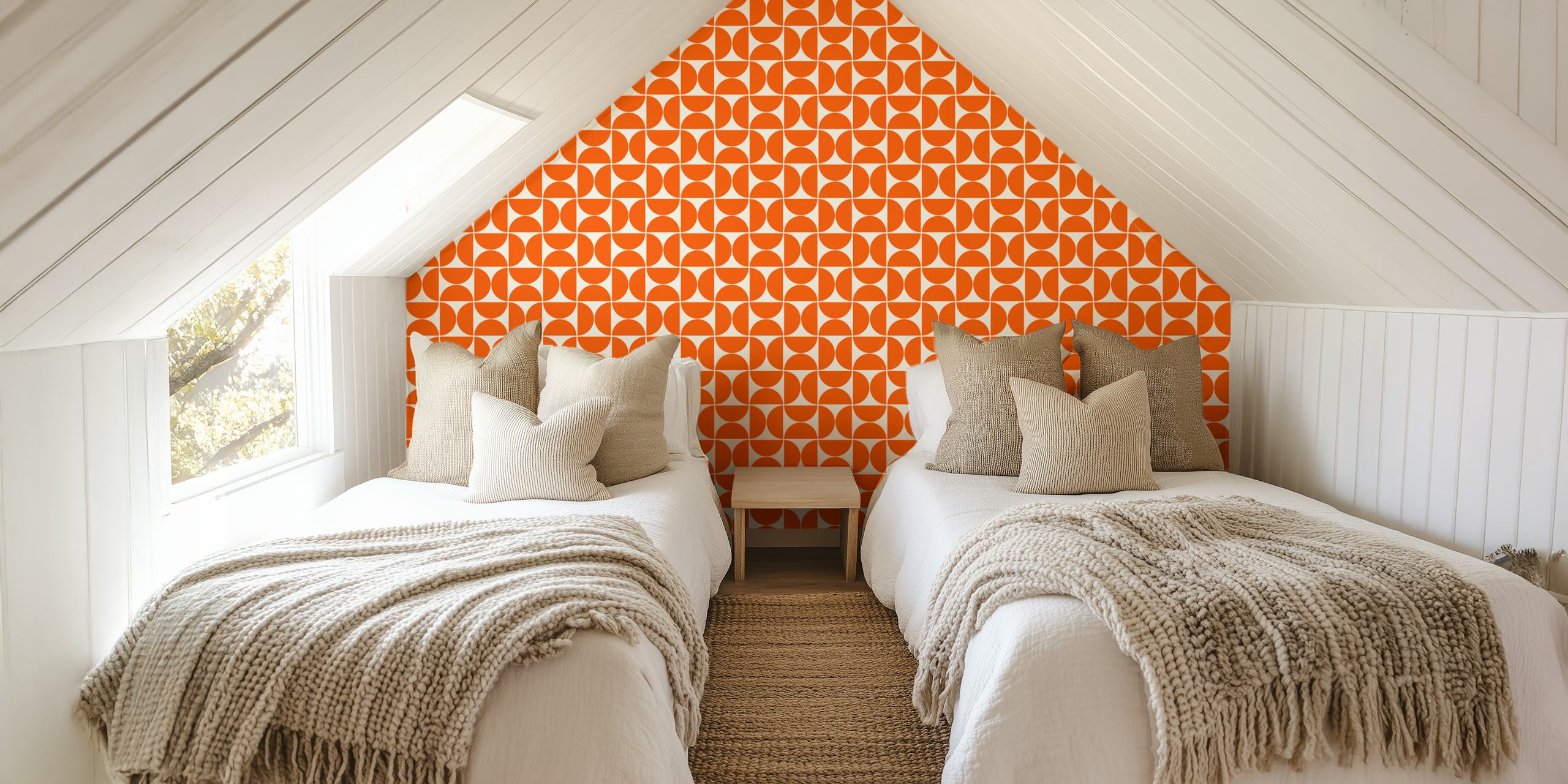 Geometric orange pattern on a white background wallpaper