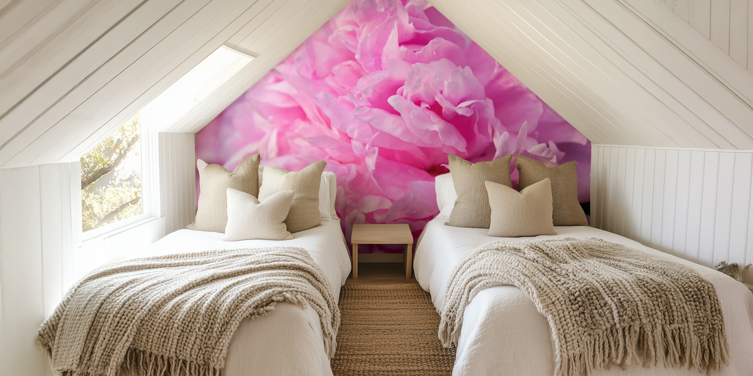 Tapeta Fluffy pink peony flower σε ένα δωμάτιο