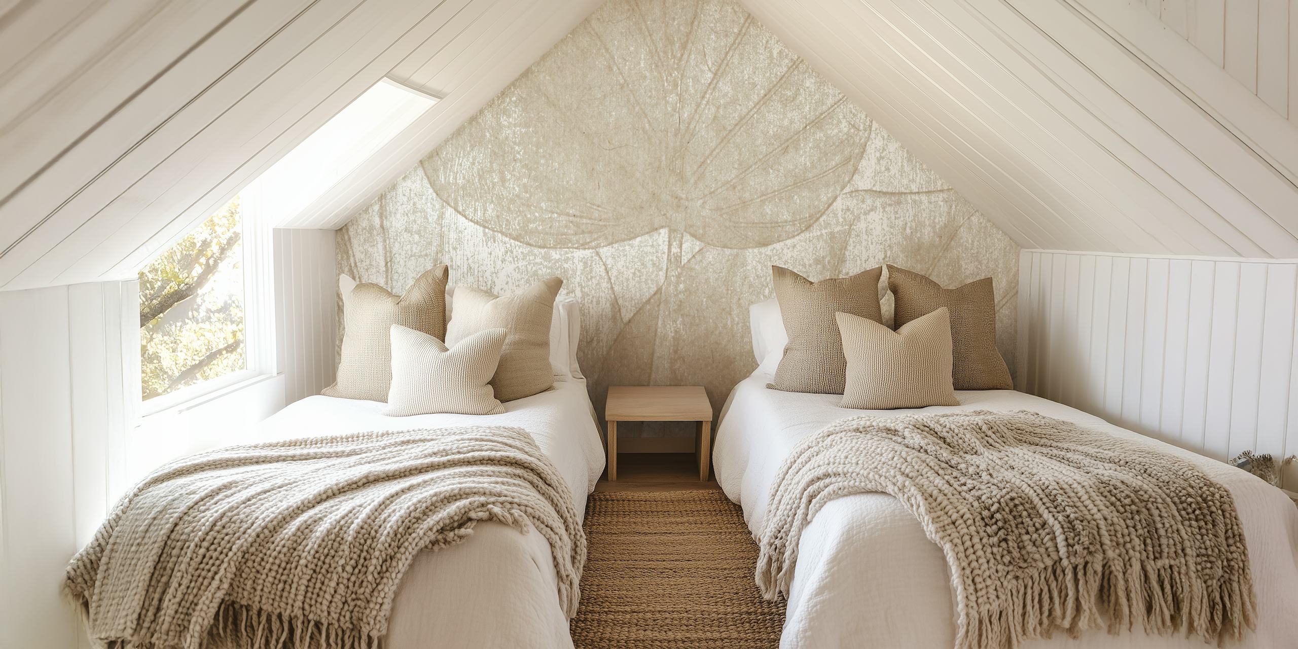 Neutral leaf pattern in soft tones on textured background wallpaper