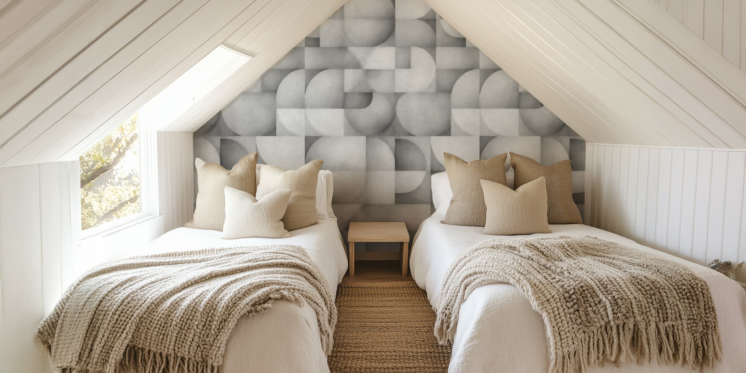 Geometric gray shapes in circular patterns wallpaper