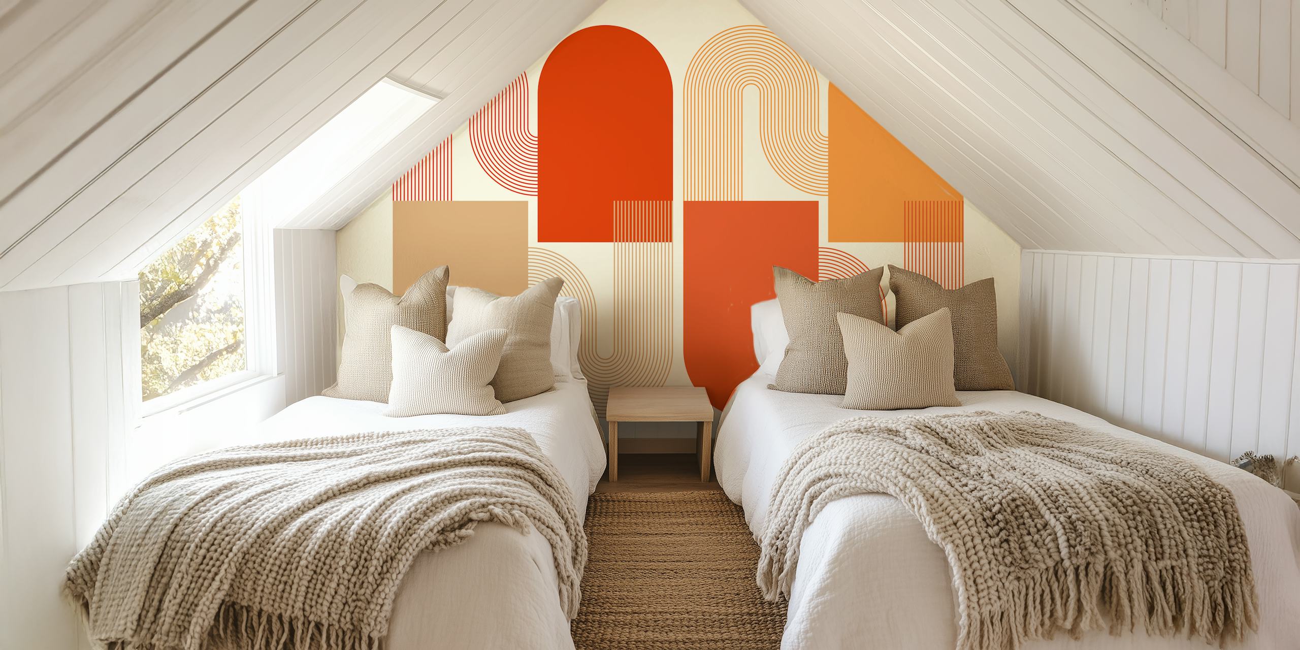 Geometric arches in warm tones of brown and orange wallpaper