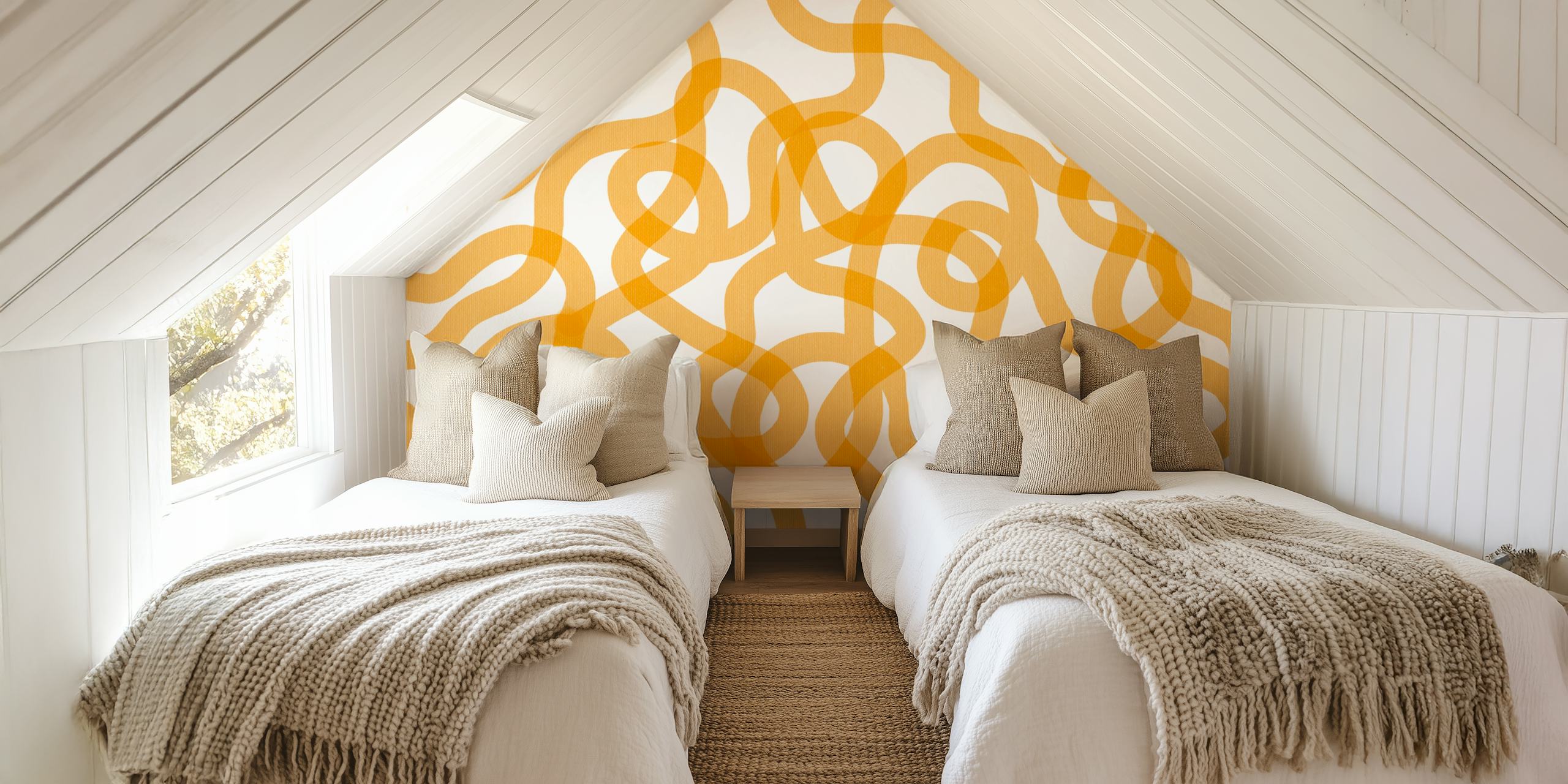 Yellow Squiggles Lines Design De Papel De Parede