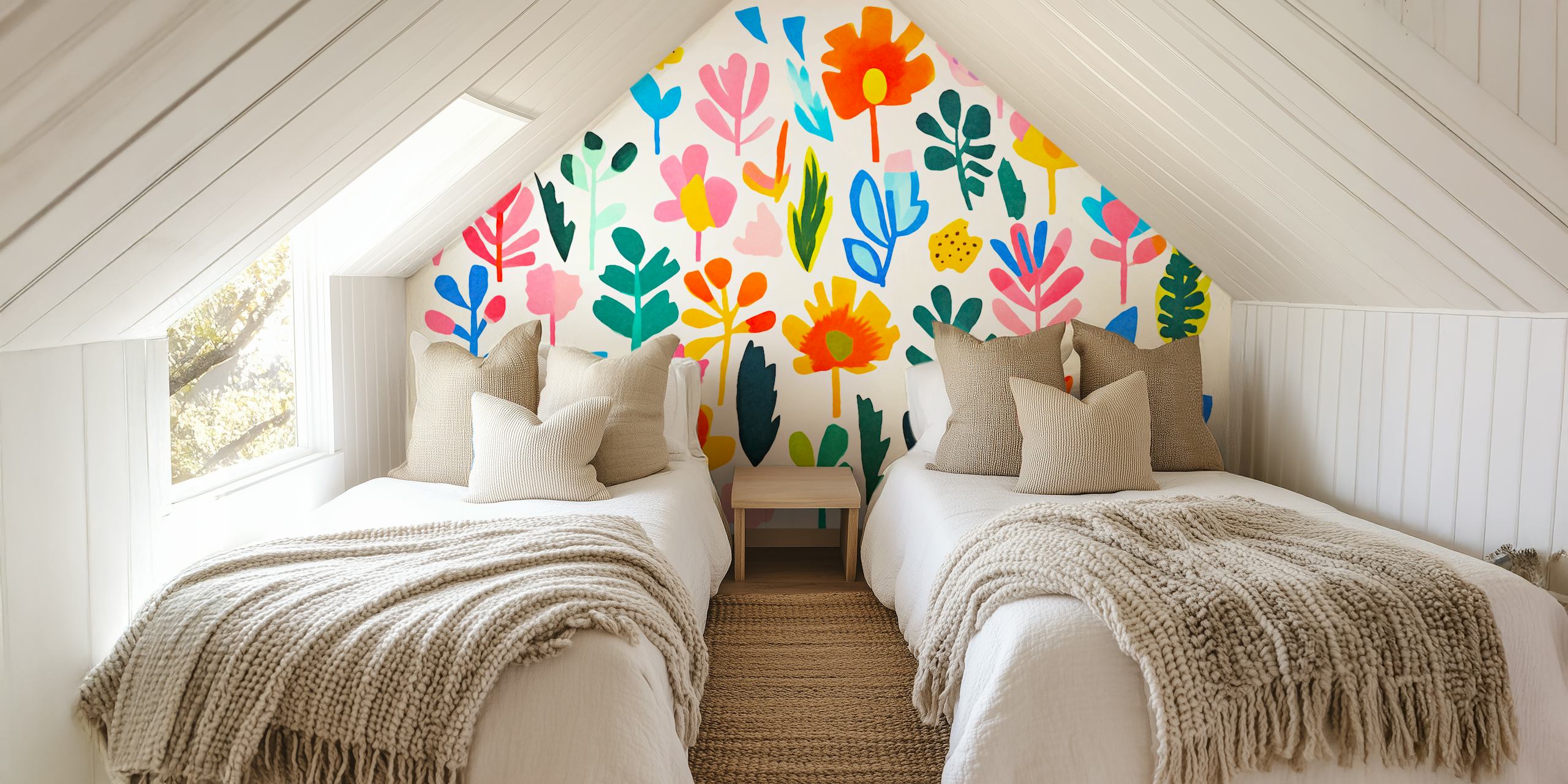 Colorful floral wallpaper in a room setting