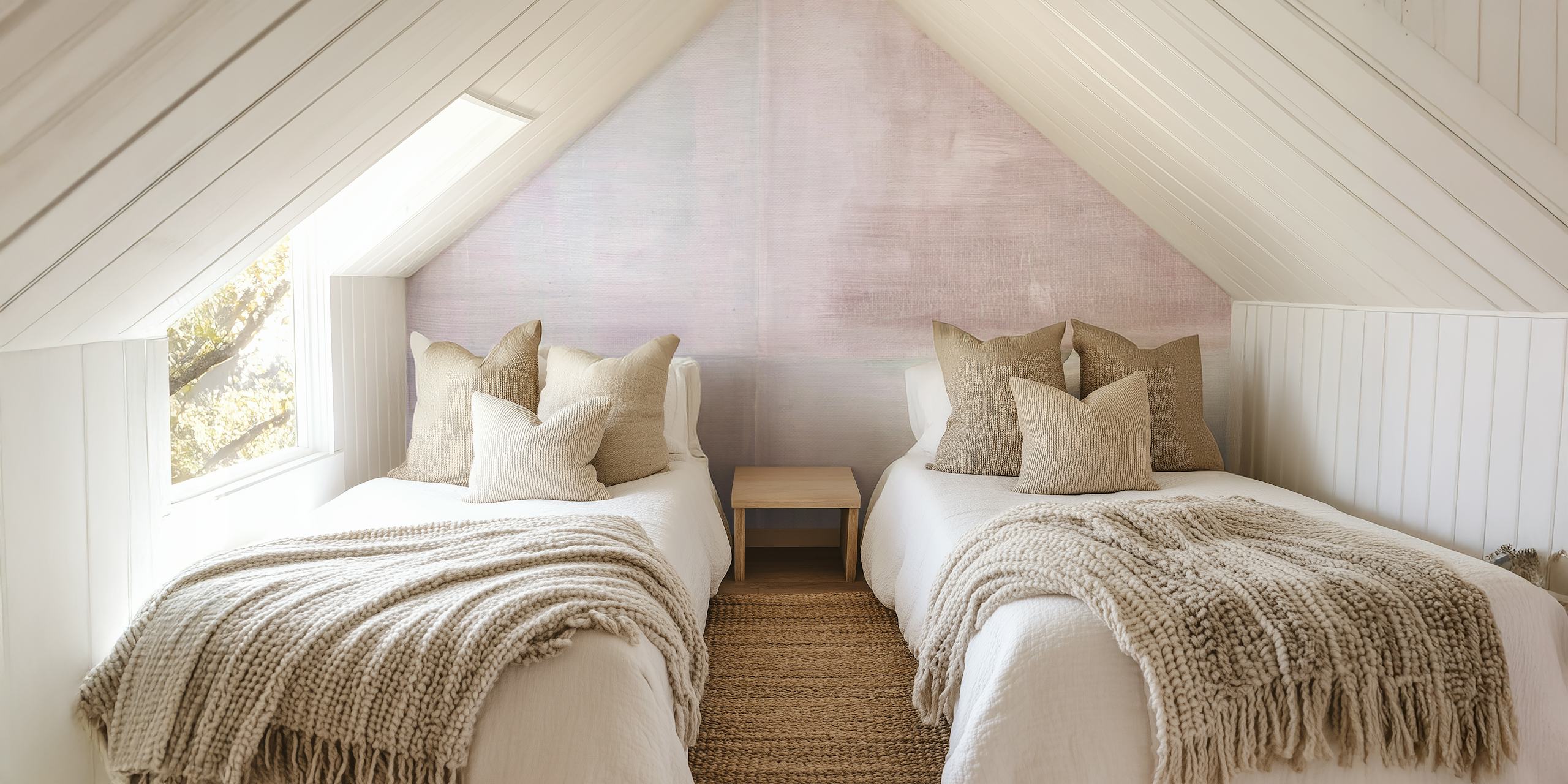 Pastel painted squares mauve tapet i ett rum