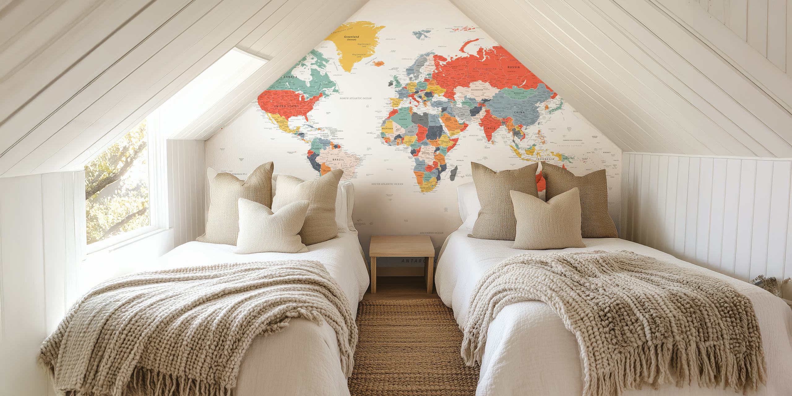 Colorful world map design with geographic details wallpaper