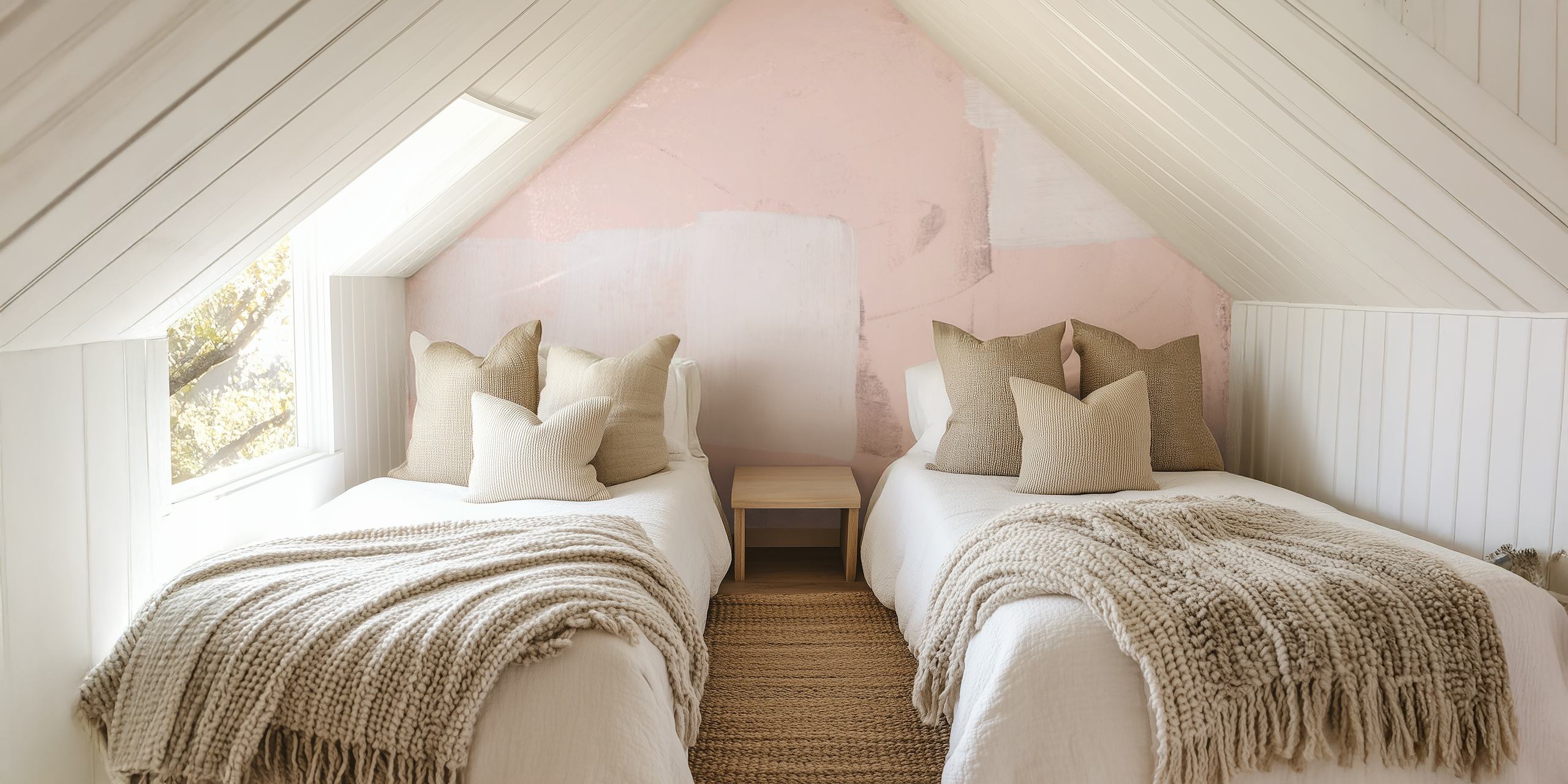 Abstract brushstroke wallpaper in soft pink and white tones