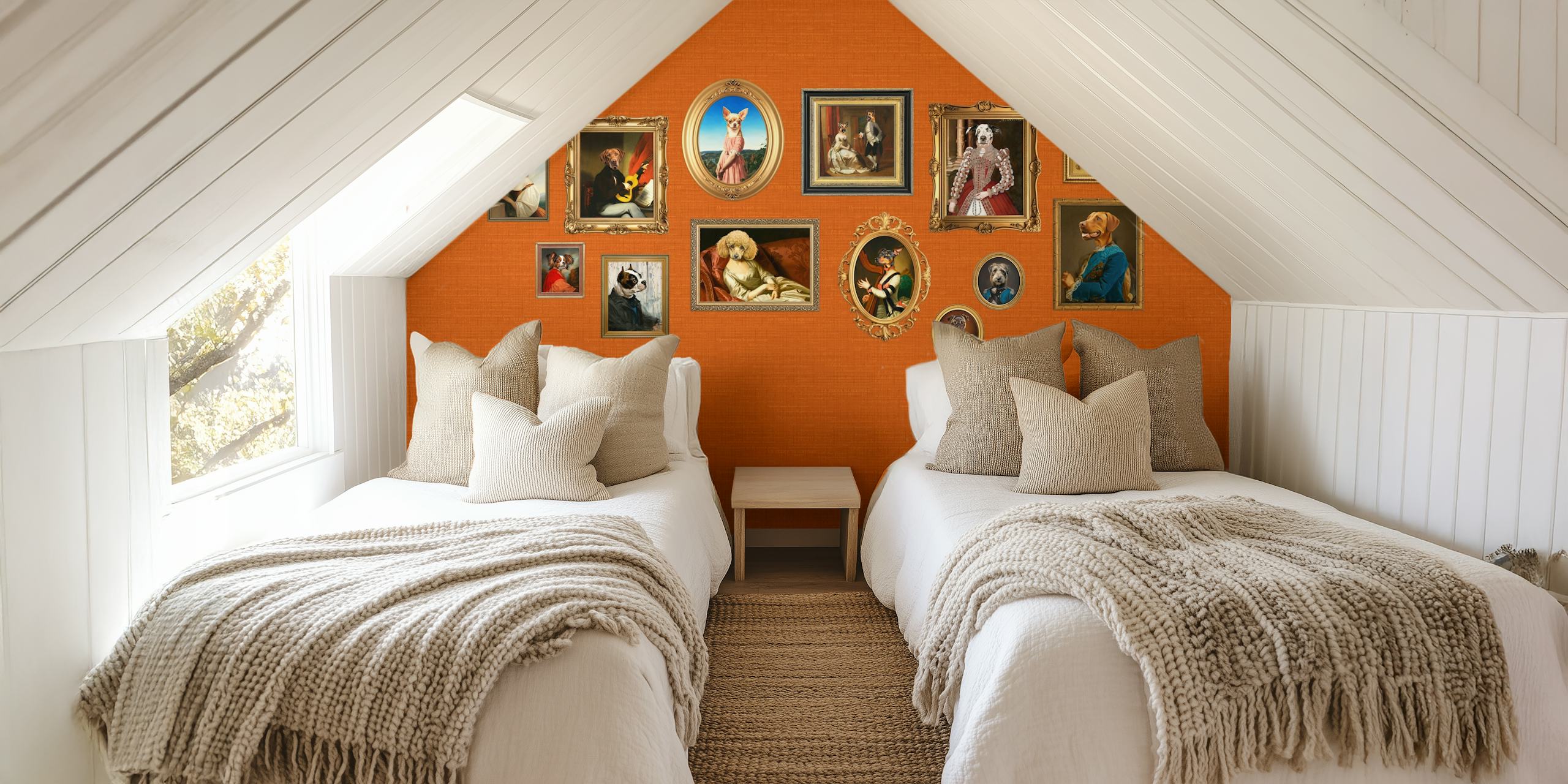 Dog Portraits Statement Wall in orange
