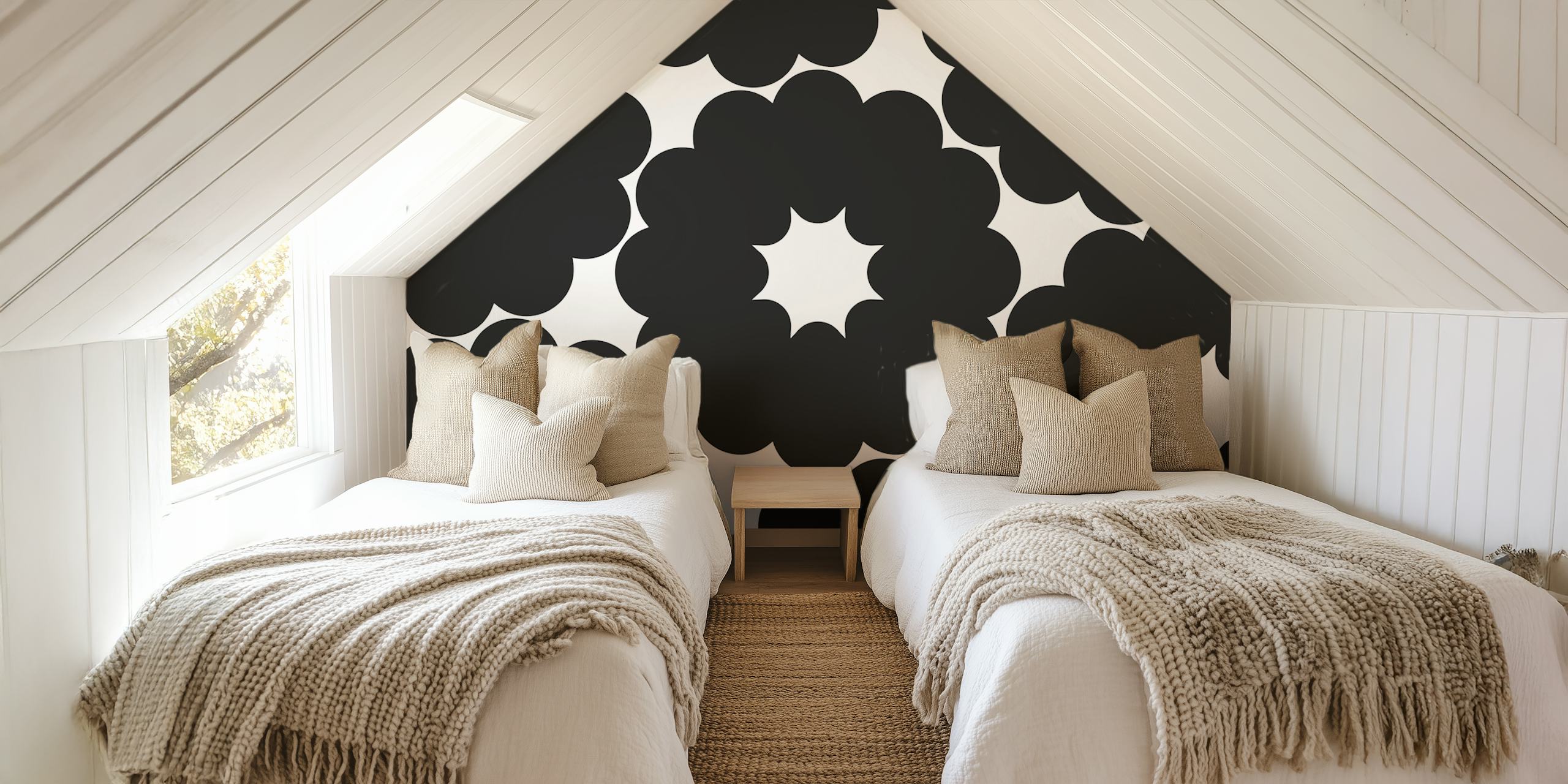 Monochrome Floral Burst wallpaper in a room