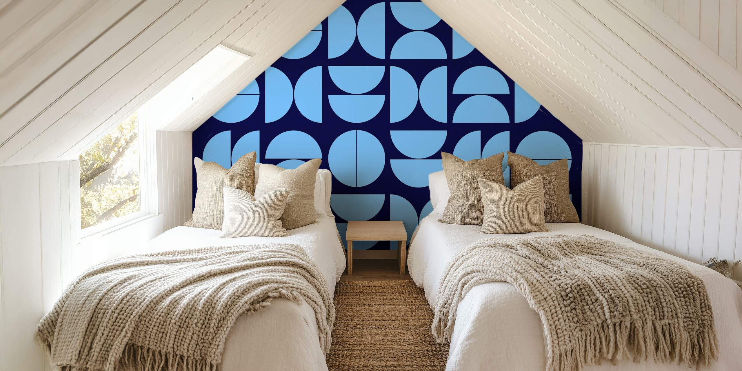 Geometric Blues Art wallpaper in a room