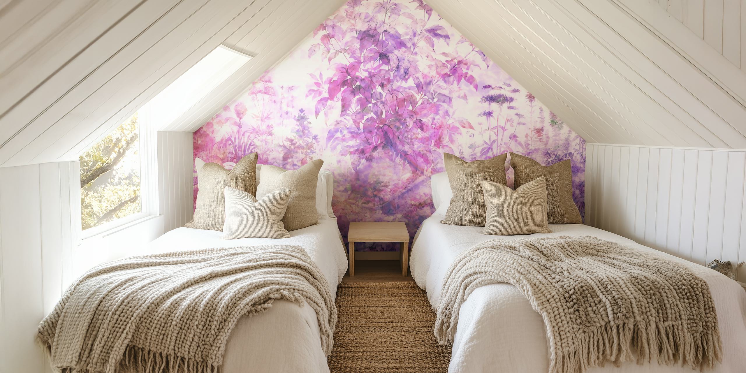 Purple floral pattern with soft hues and botanicals wallpaper