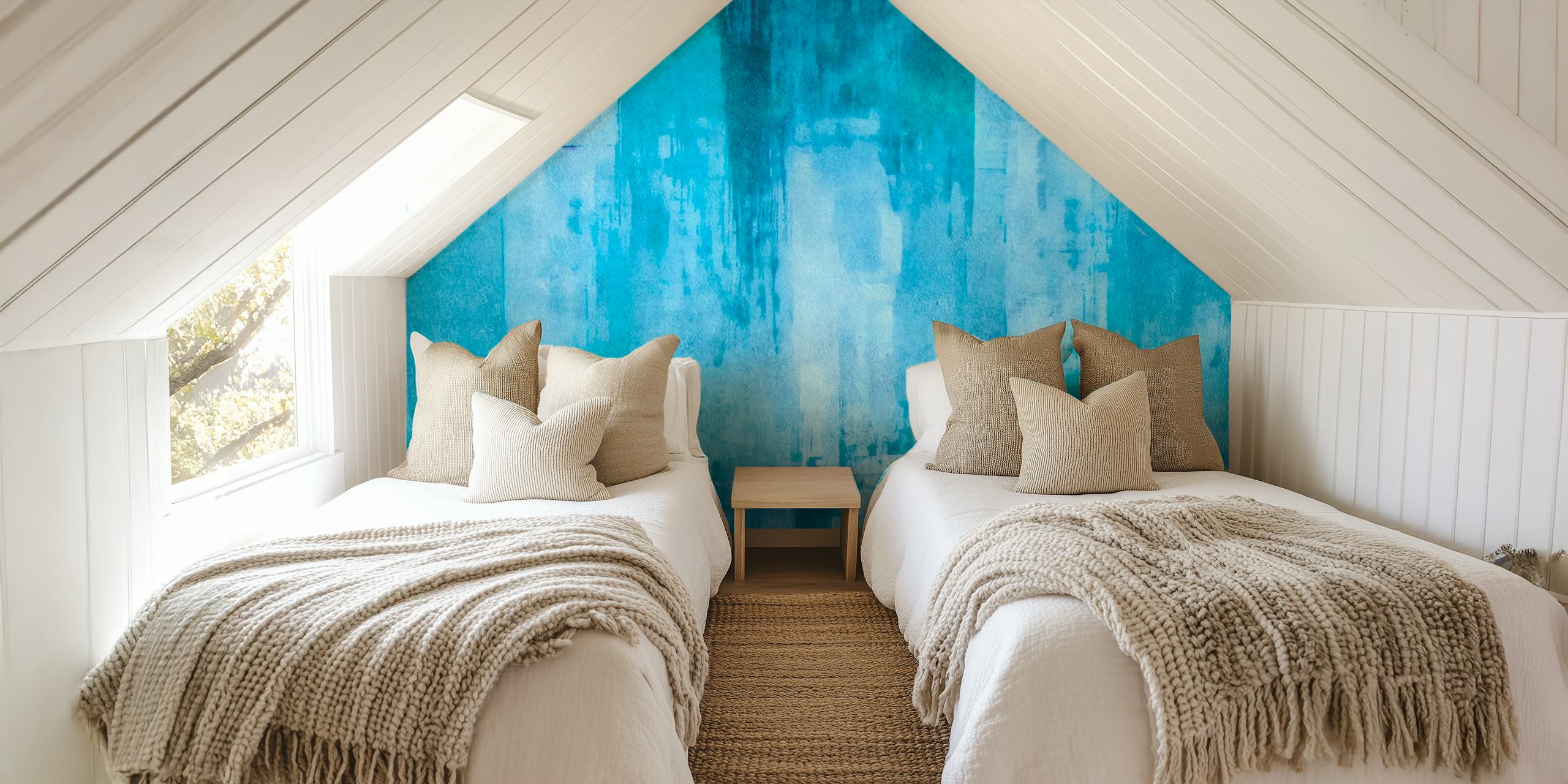 Ταπετσαρία Oceanic Texture Blend Turquoise Blue στο δωμάτιο
