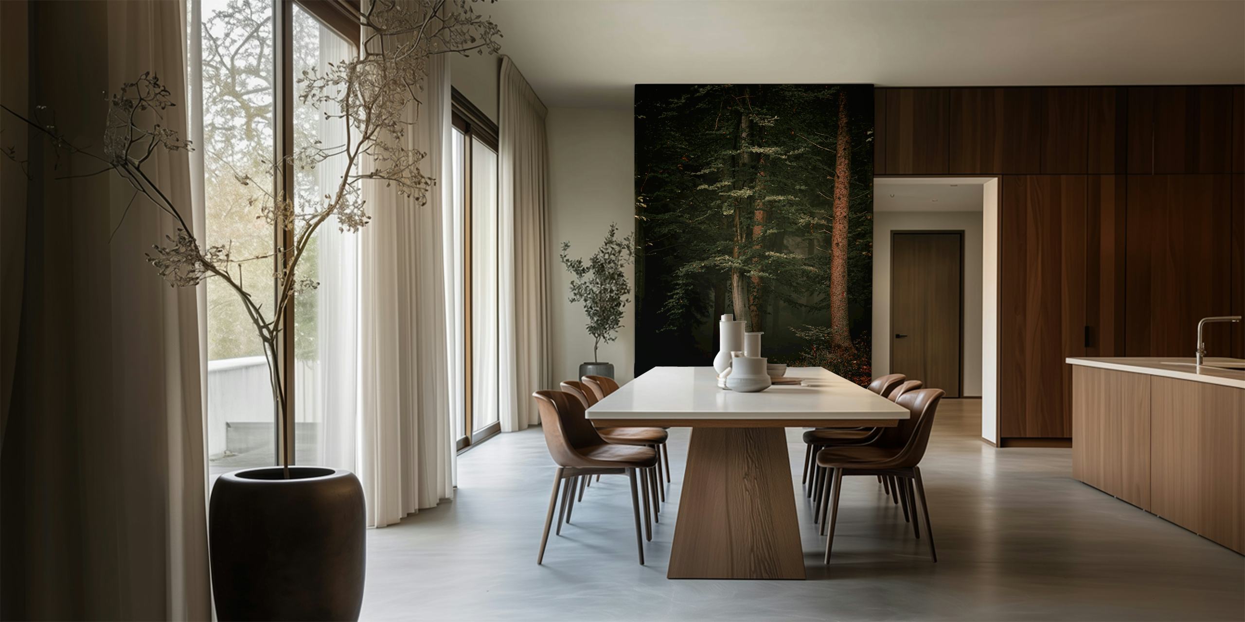 Forest Pines wallpaper in a cozy room