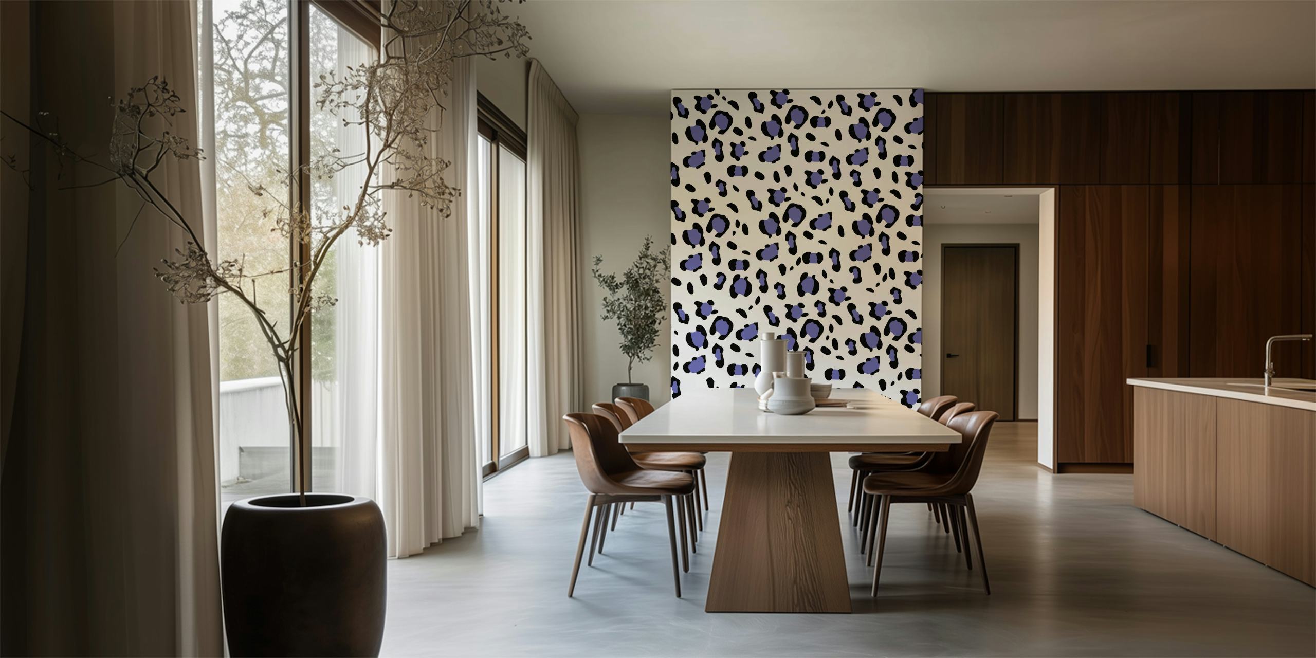 Blauw en zwart luipaardprintpatroon op een witte muurschildering als achtergrond